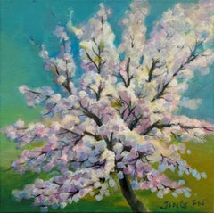 Dream bleu (arbre de fleurs de cerisier en fleurs colorées roses et blanches)