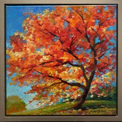 Danse dans le vent (landage de feuilles d'arbres tombés aux couleurs d'automne, orange, rouge et jaune)