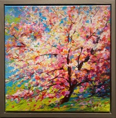Spring on the way (landscape de fleurs de fleurs jaunes roses champ vert de fleurs)