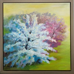 Spring Zest (arbres en fleurs fleuries et paysage bleu, rose et vert pâle)