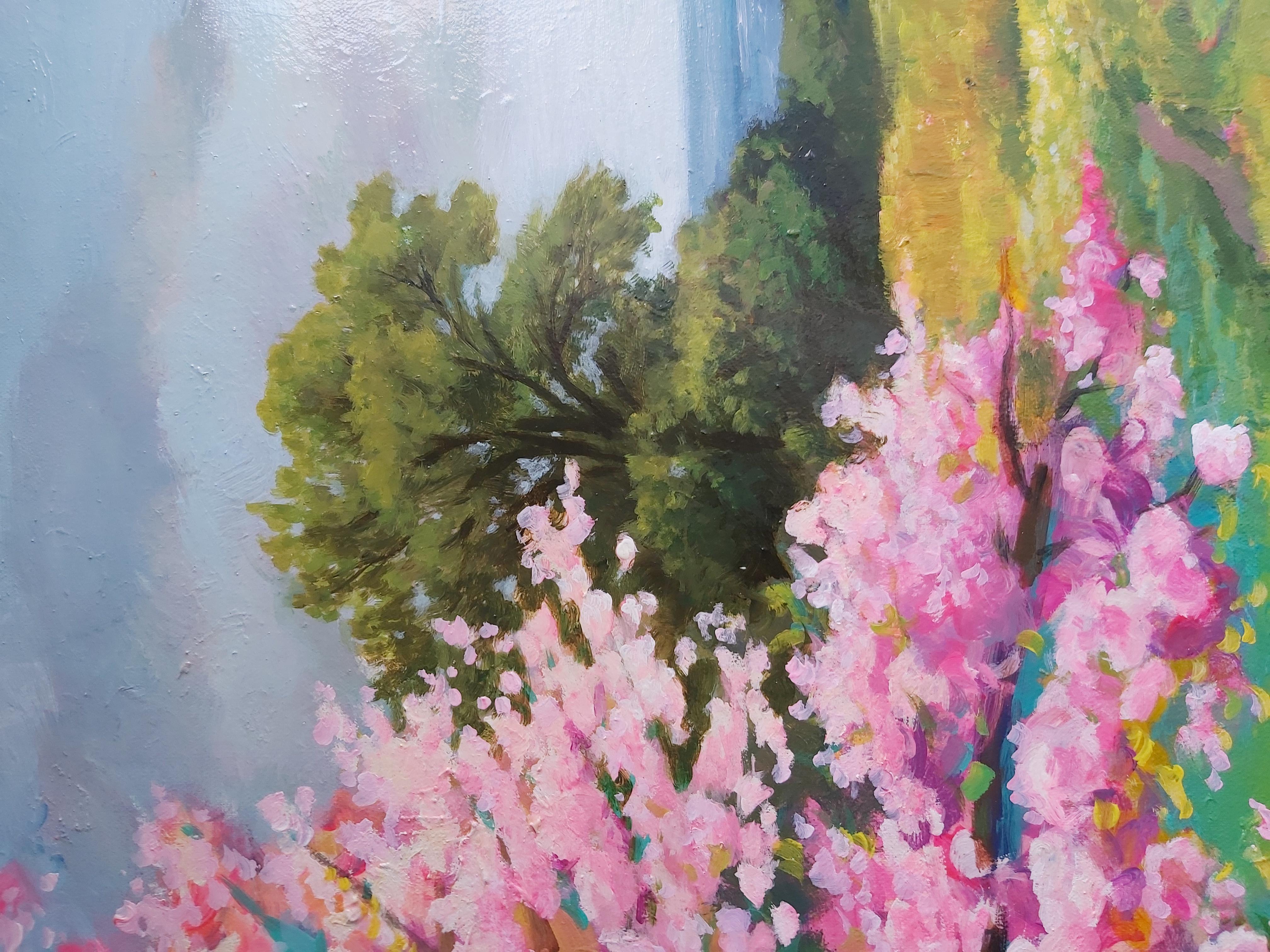 Spring Zest (paisaje cerezo en flor floral colorido rosa) - Painting Posimpresionista de Jing Fu