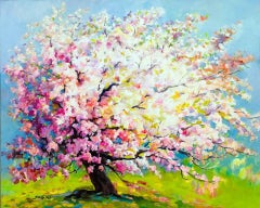 Anruf im Sommer (Blumen-Acryl auf Leinwand, farbenfrohe, rosa Blumen, Rosenstrauß)