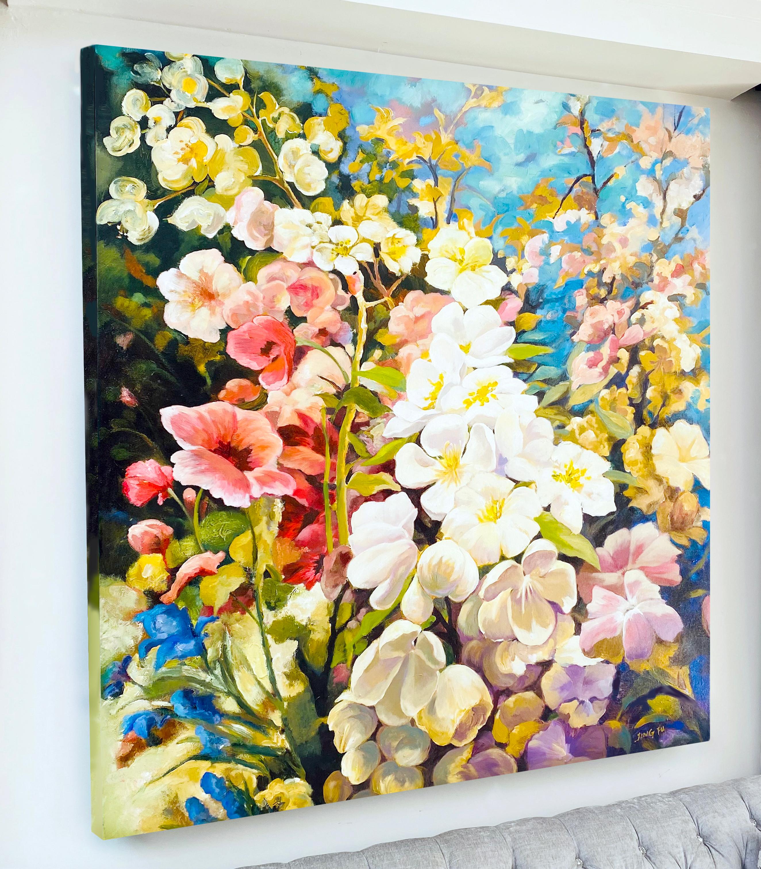 Amore a maggio  (acrilico floreale su tela, fiori rosa selvatici, papaveri, bouquet) in vendita 4