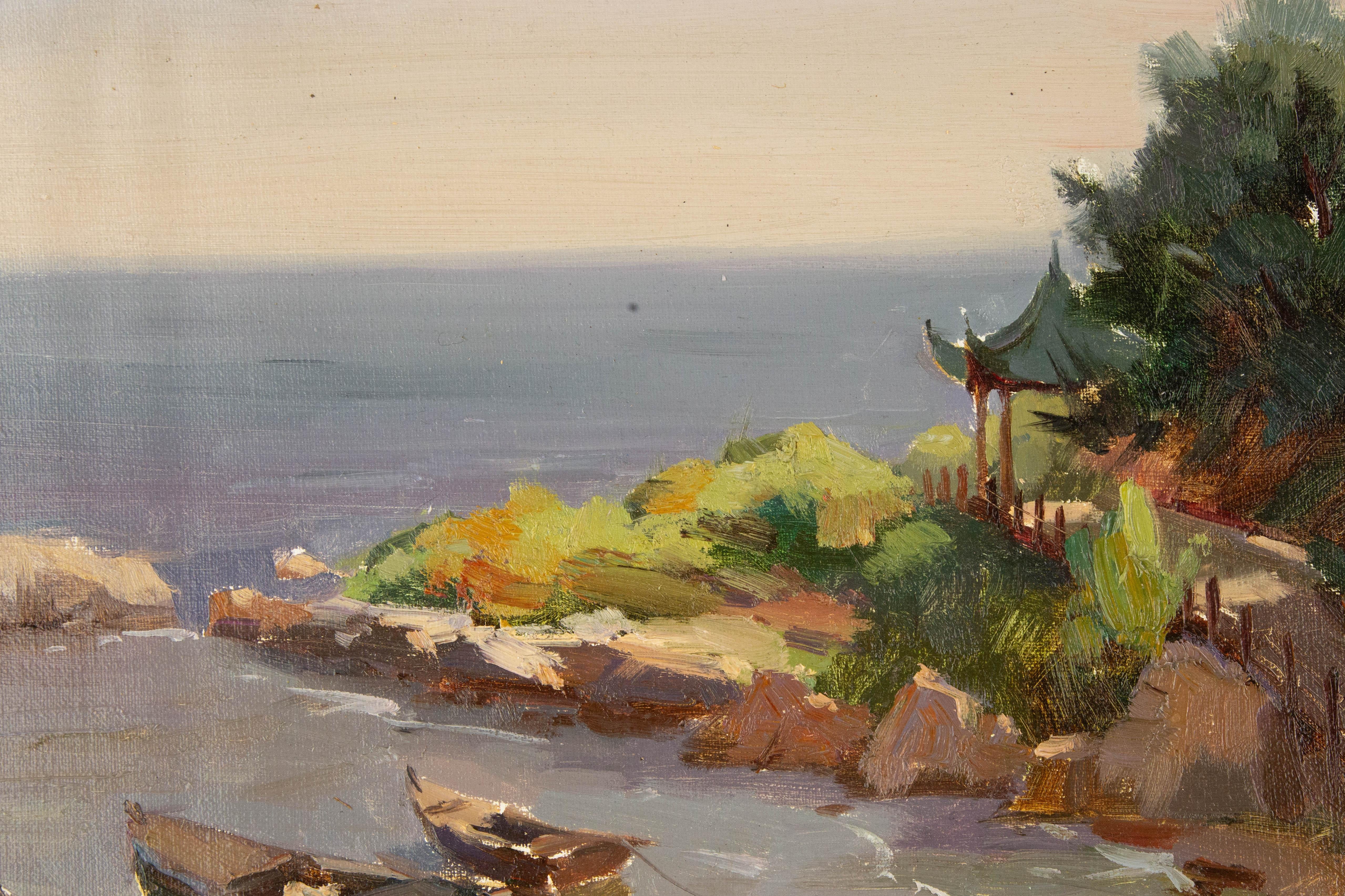 Jing Hong Landschaft, Original, Ölgemälde auf Leinwand, „Der Beidai-Fluss“ im Angebot 1