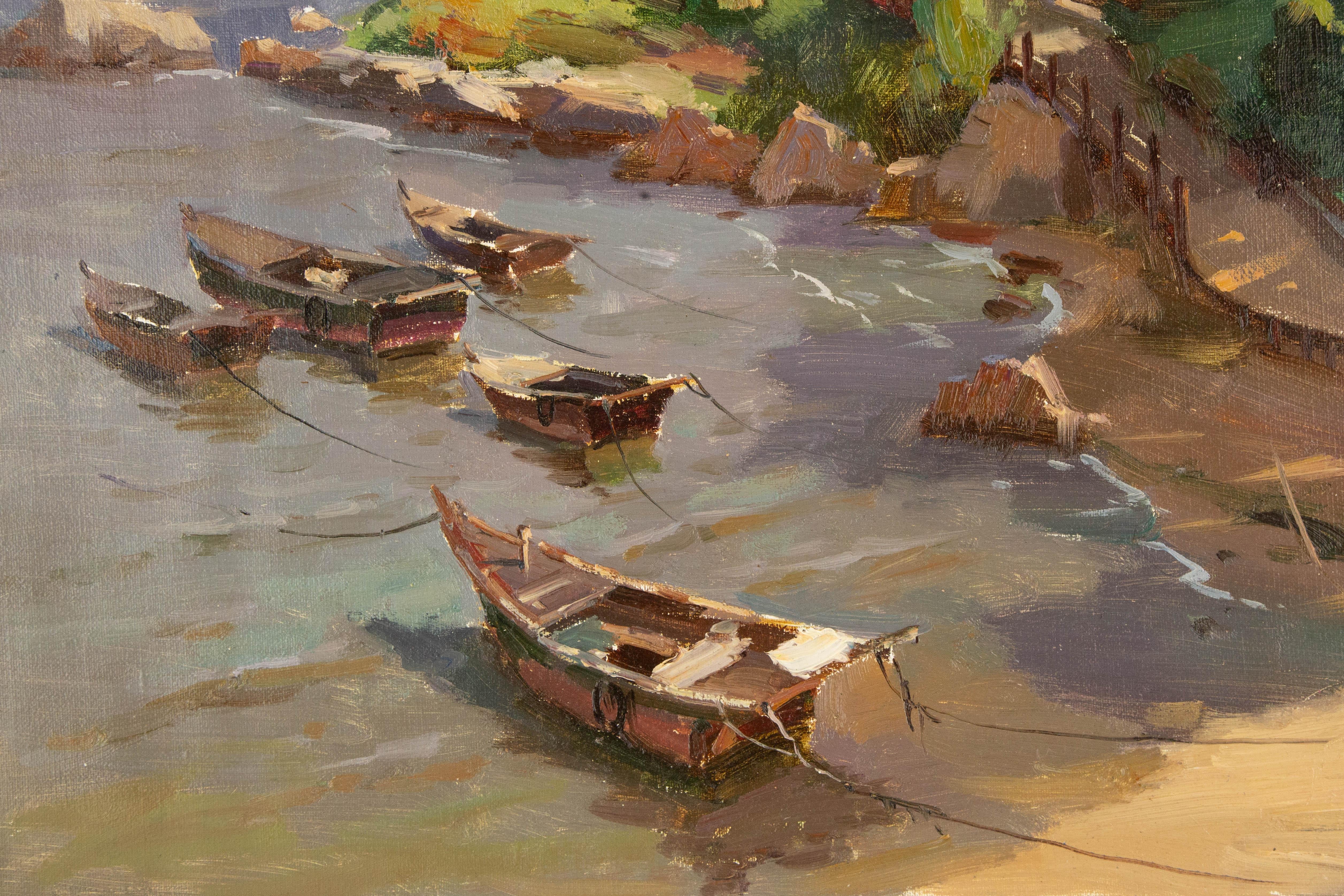 Jing Hong Landschaft, Original, Ölgemälde auf Leinwand, „Der Beidai-Fluss“ im Angebot 2