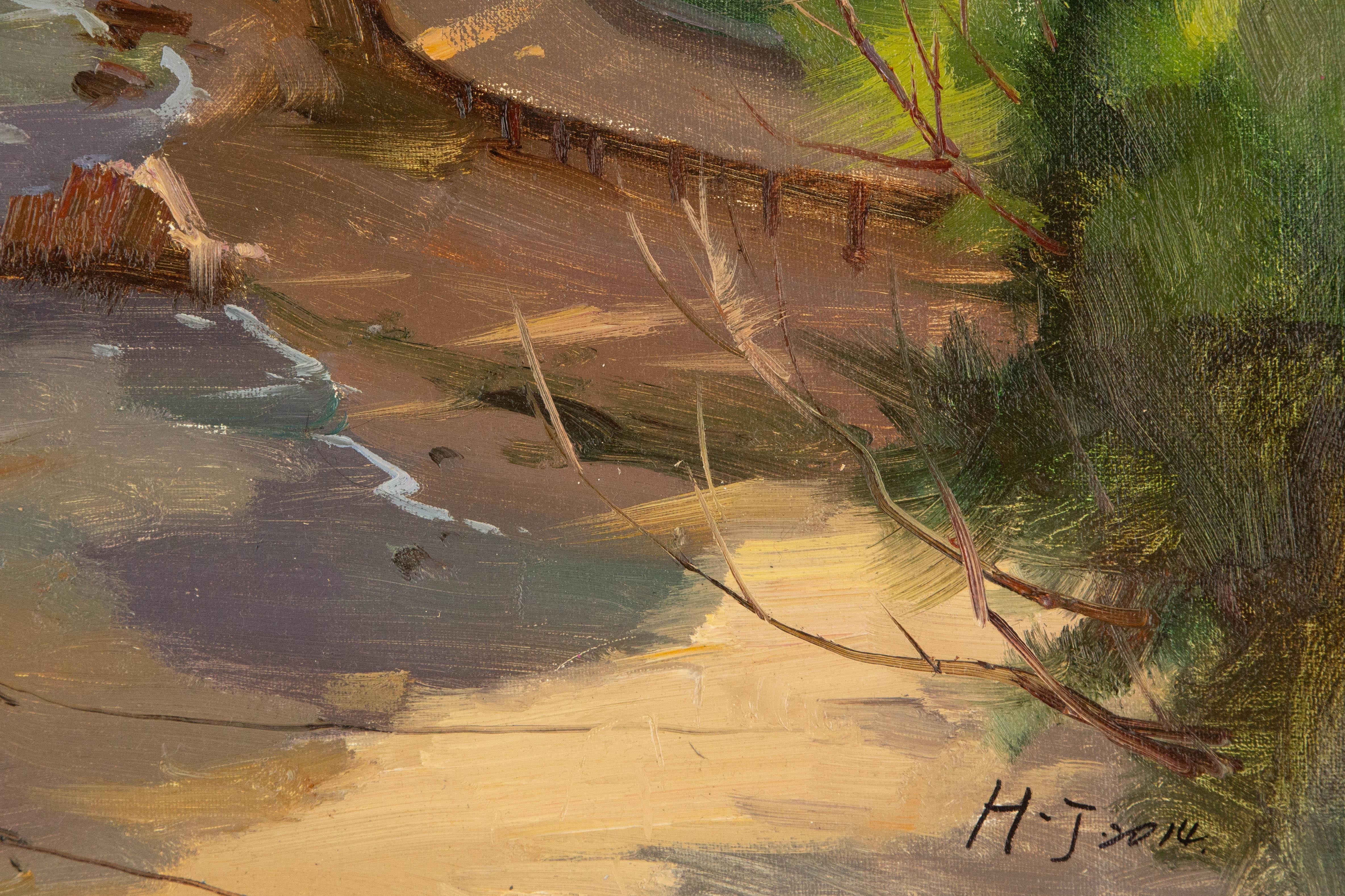 Jing Hong Landschaft, Original, Ölgemälde auf Leinwand, „Der Beidai-Fluss“ im Angebot 4
