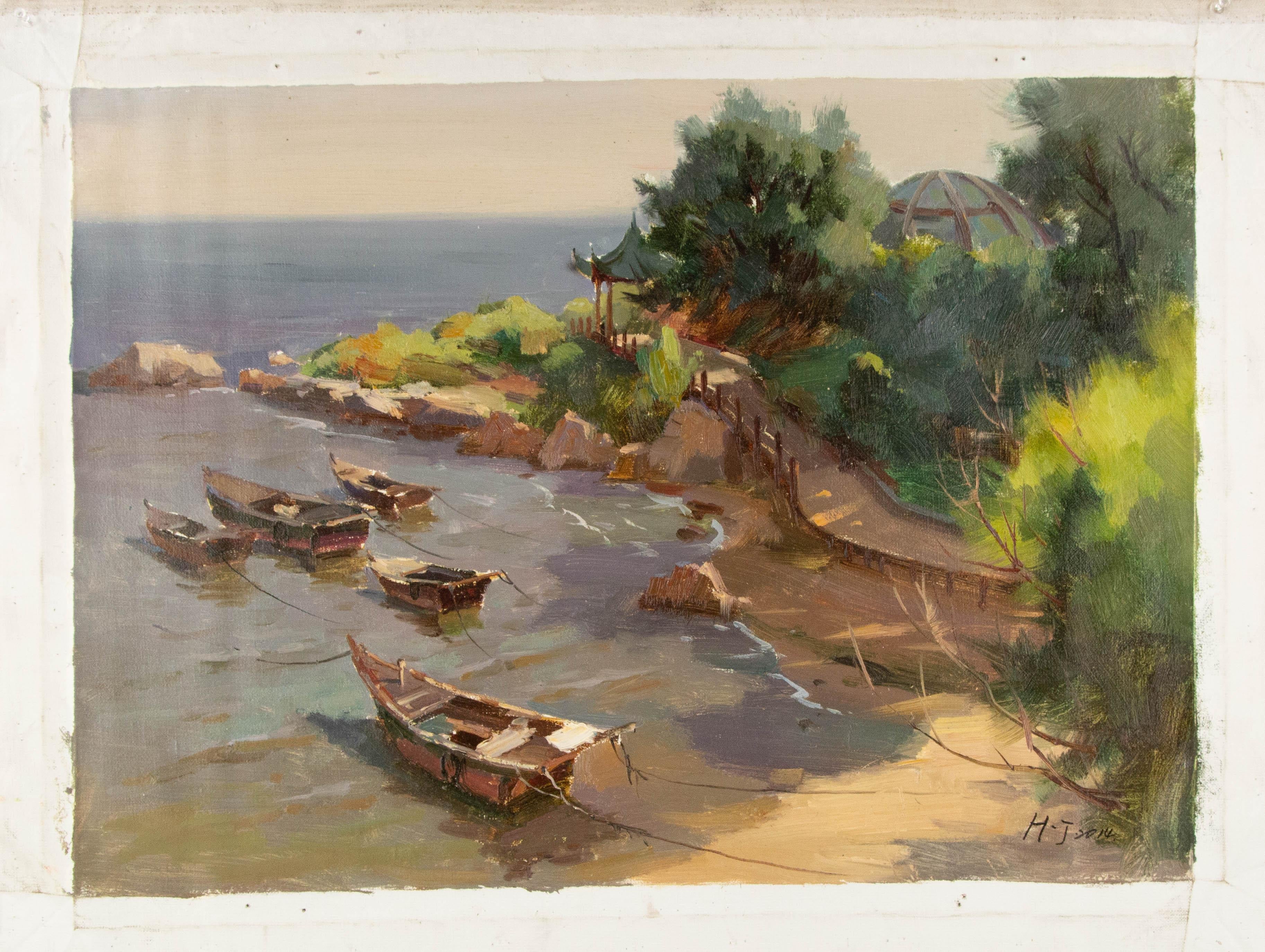 Jing Hong Landschaft, Original, Ölgemälde auf Leinwand, „Der Beidai-Fluss“ im Angebot 7