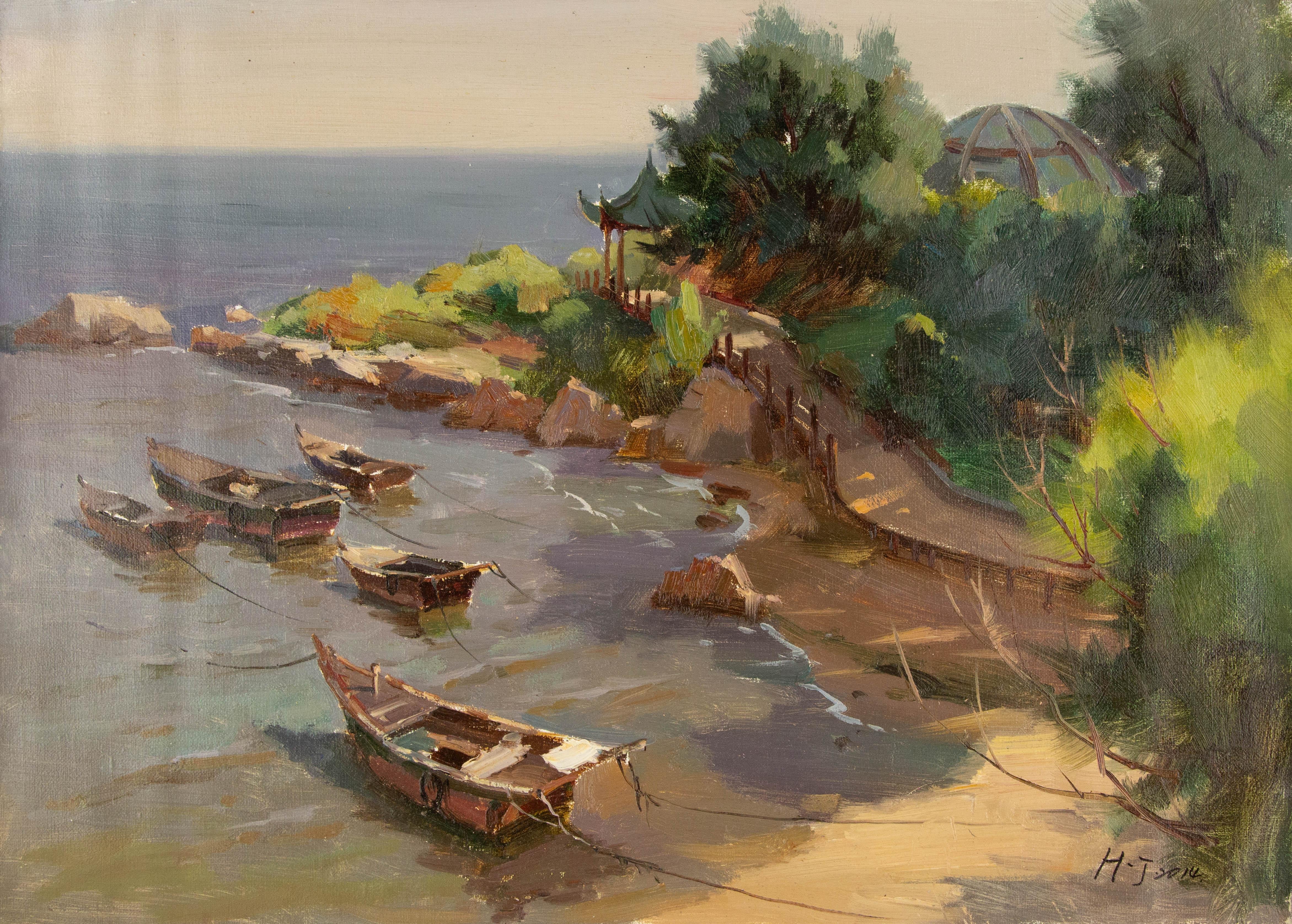 Jing Hong Landscape Original Oil On Canvas "The Beidai River"