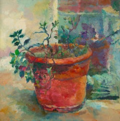 Jing Zhang Bodegón Óleo original sobre lienzo "Menta en maceta"