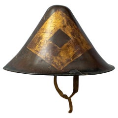 Antique JINGASA from the EDO period, conical Samurai headdress in harikake (paper mache)