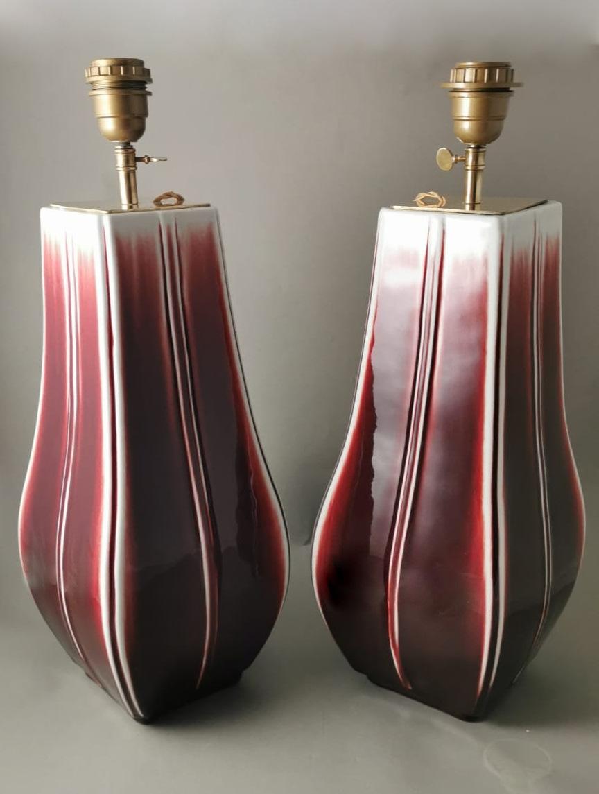 Chinois Paire de lampes chinoises en céramique sans abat-jour en vente