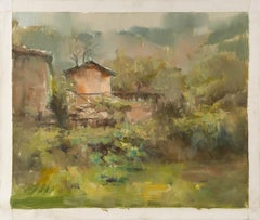 Jinghua Shuai Landschaft Original Öl auf Leinwand "Cottage in den Wäldern"