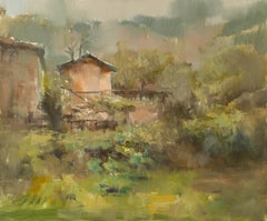 Jinghua Shuai Landschaft Original Öl auf Leinwand "Cottage in den Wäldern"