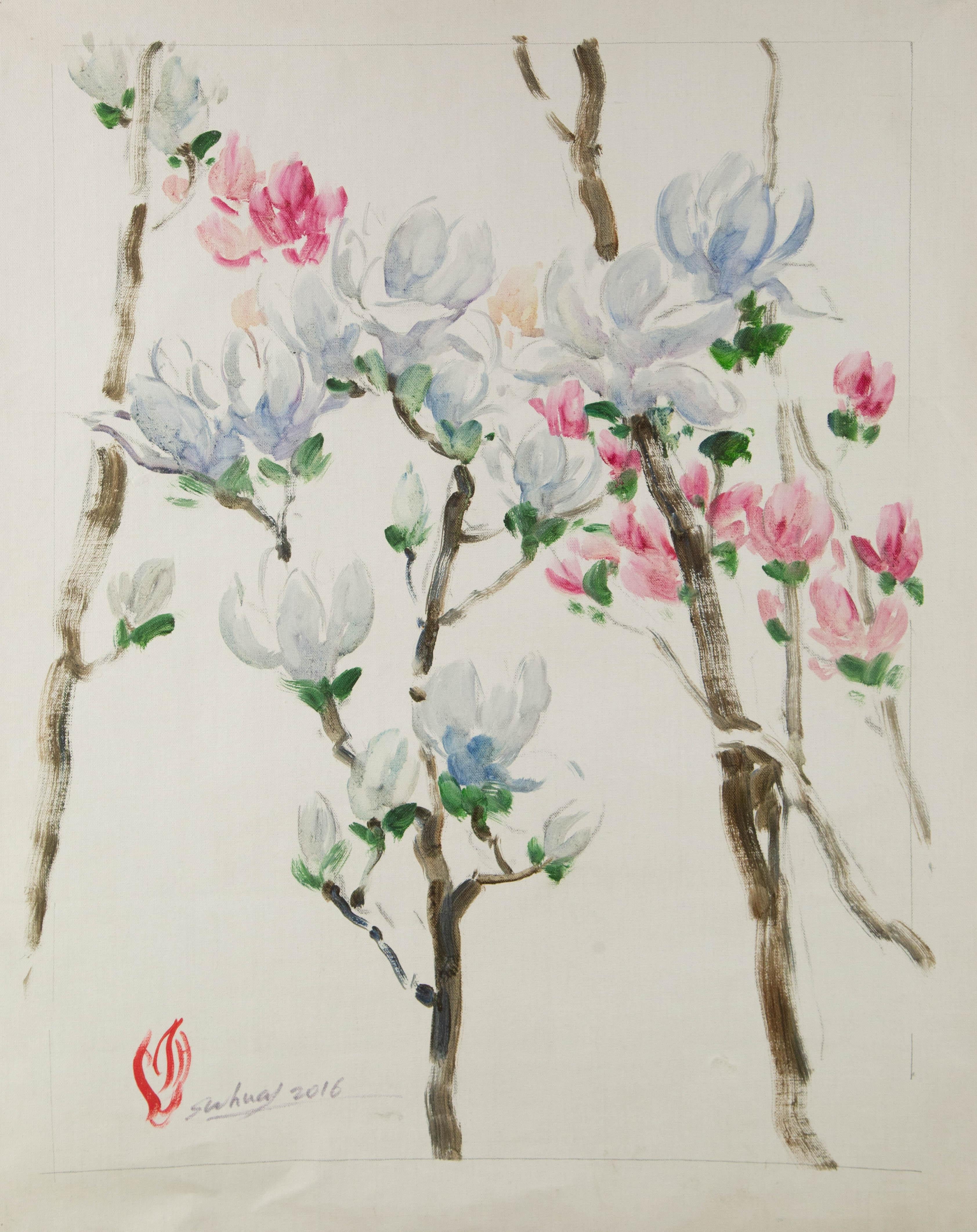 Jingjing Wang Floral Original Oil On Canvas 
