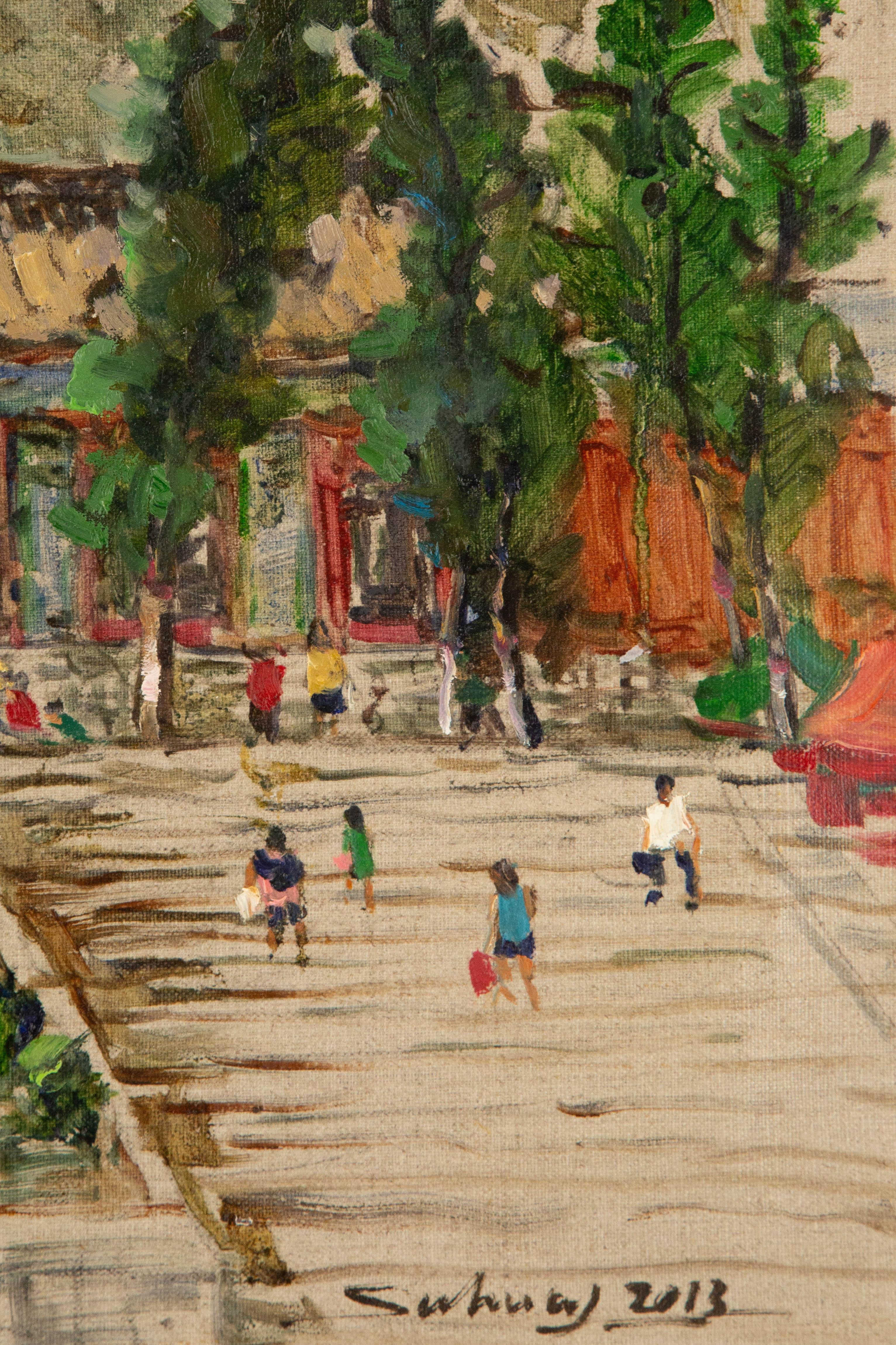 Jingjing Wang Landschaft, Original, Ölgemälde auf Leinwand, „In Front Of Huashan Gat“ im Angebot 3