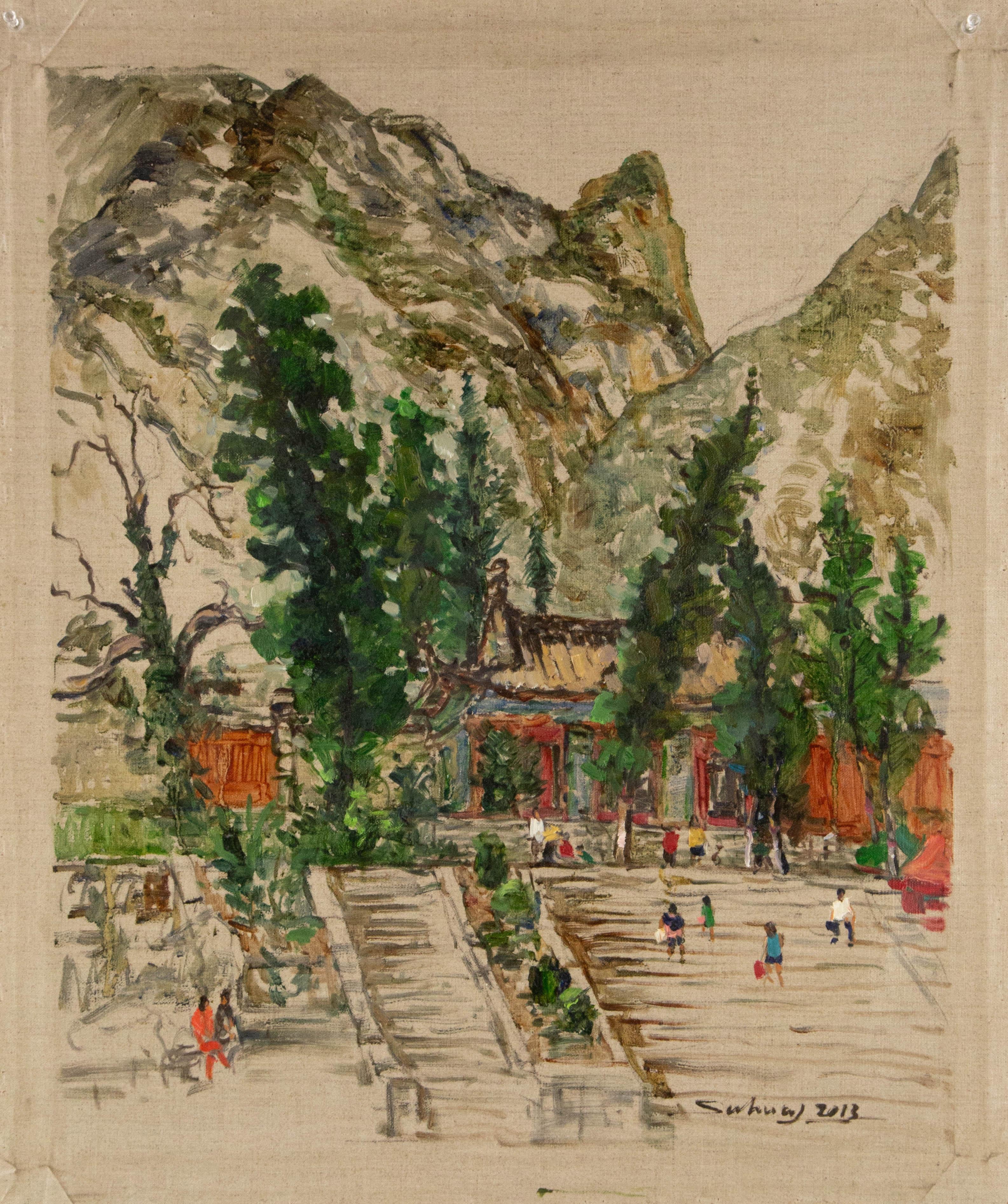 Jingjing Wang Landschaft, Original, Ölgemälde auf Leinwand, „In Front Of Huashan Gat“ im Angebot 6