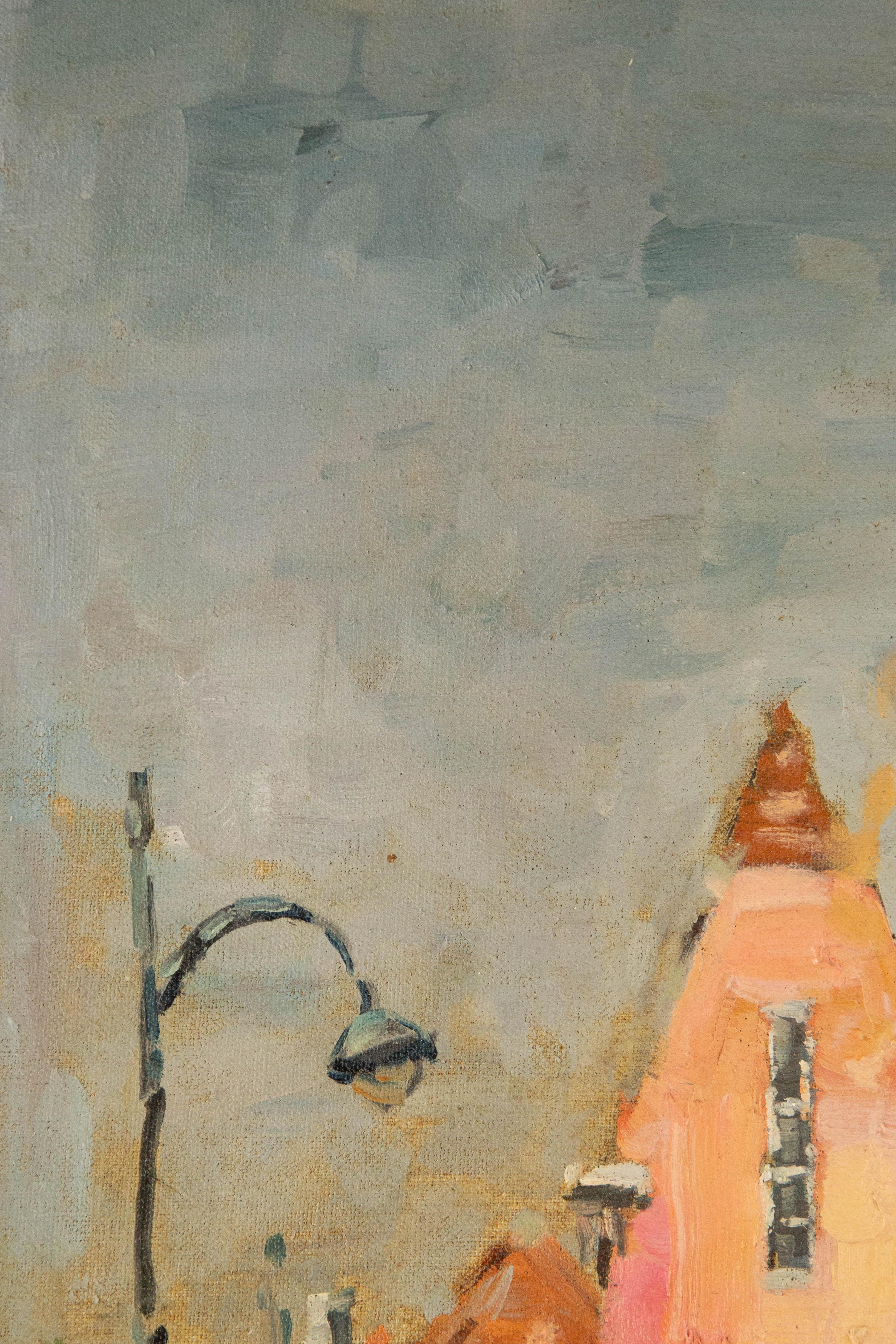 Jingjing Wang Landschaft, Original, Ölgemälde auf Leinwand, „Red House“ im Angebot 1
