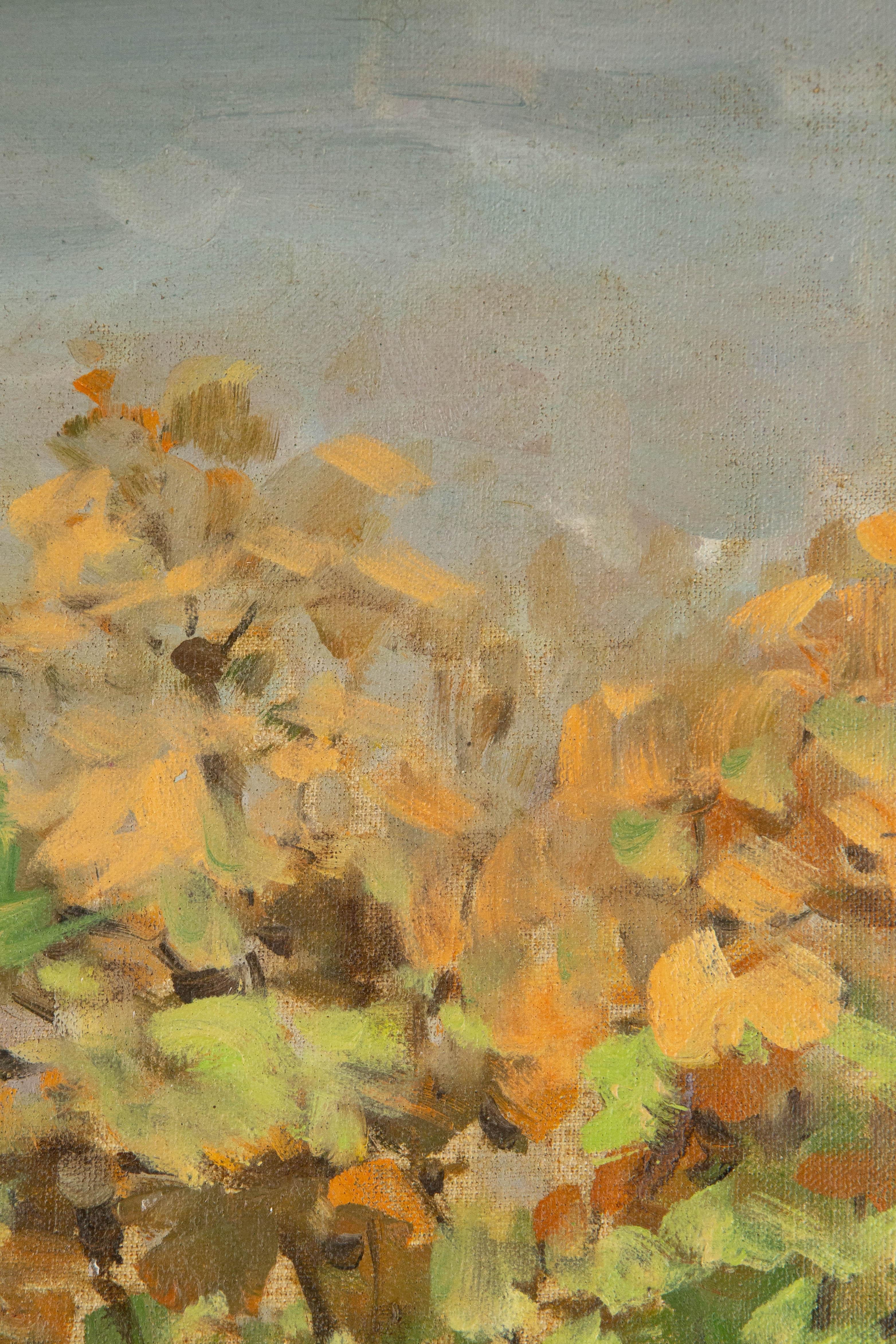 Jingjing Wang Landschaft, Original, Ölgemälde auf Leinwand, „Red House“ im Angebot 3