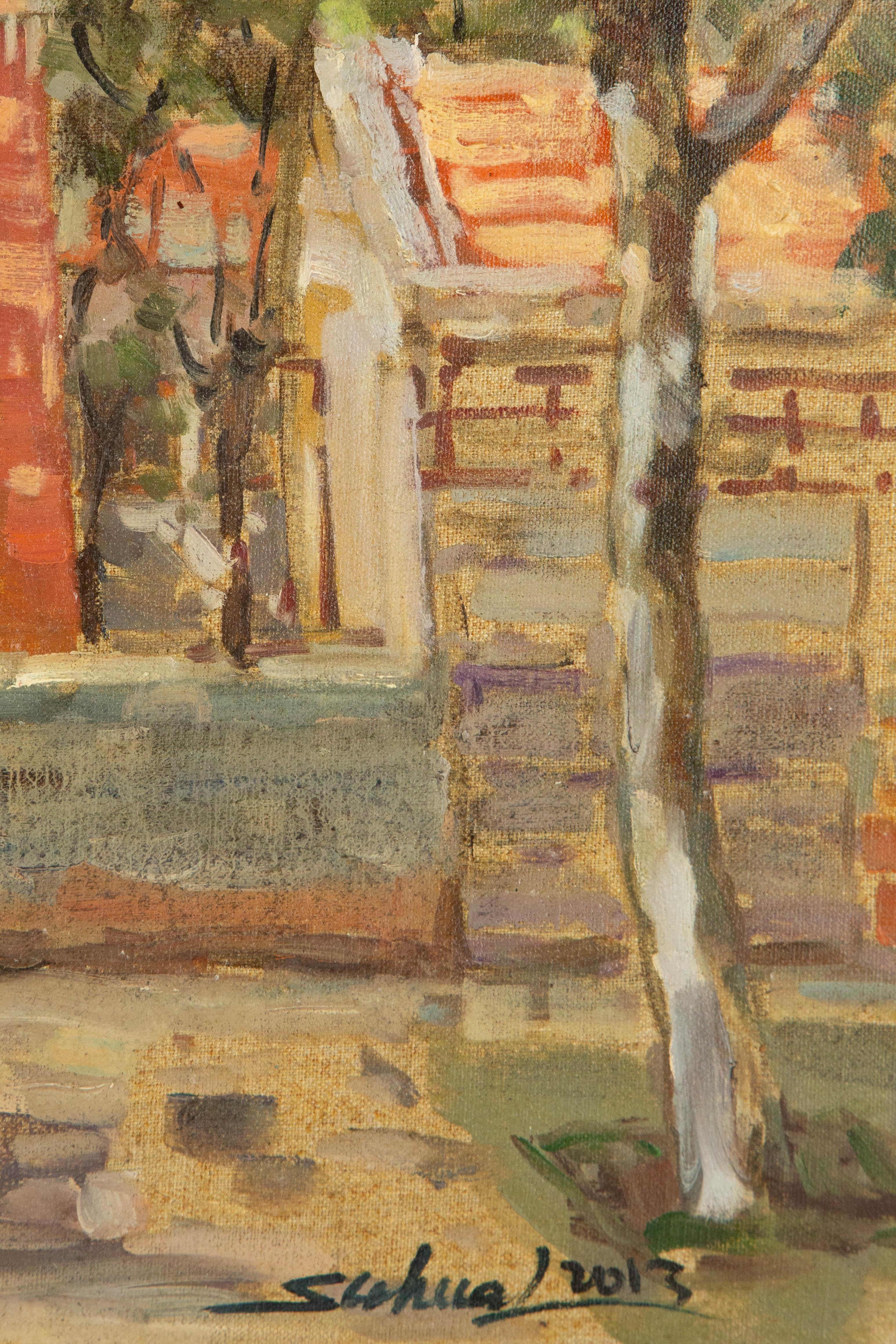 Jingjing Wang Landschaft, Original, Ölgemälde auf Leinwand, „Red House“ im Angebot 4
