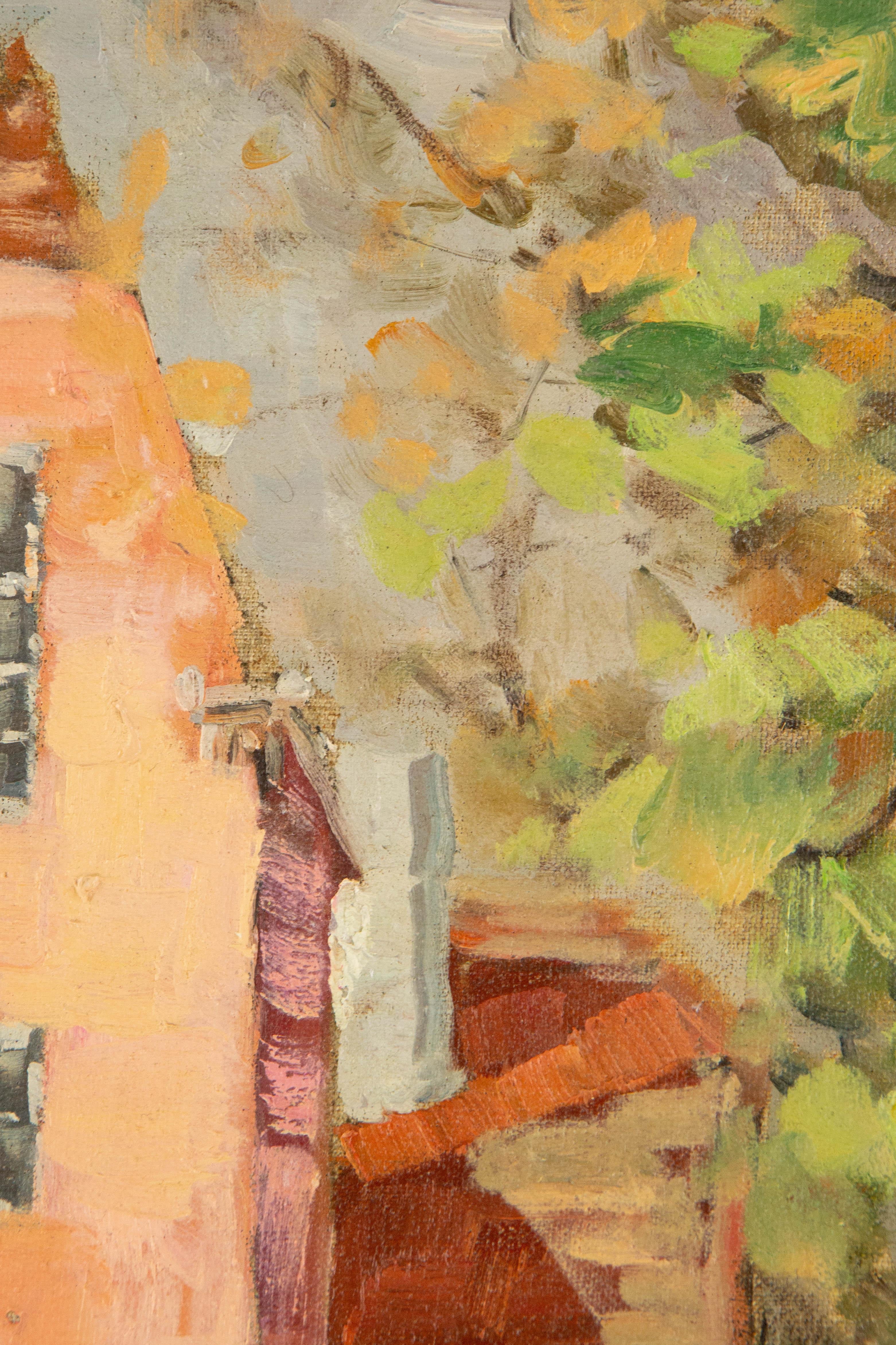 Jingjing Wang Landschaft, Original, Ölgemälde auf Leinwand, „Red House“ im Angebot 5