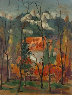 Jingjing Wang Landscape Original Oil Painting "Autumn-colored house"