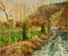 Jingjing Wang Landschaft, Original-Ölgemälde „Bridge Over The River“