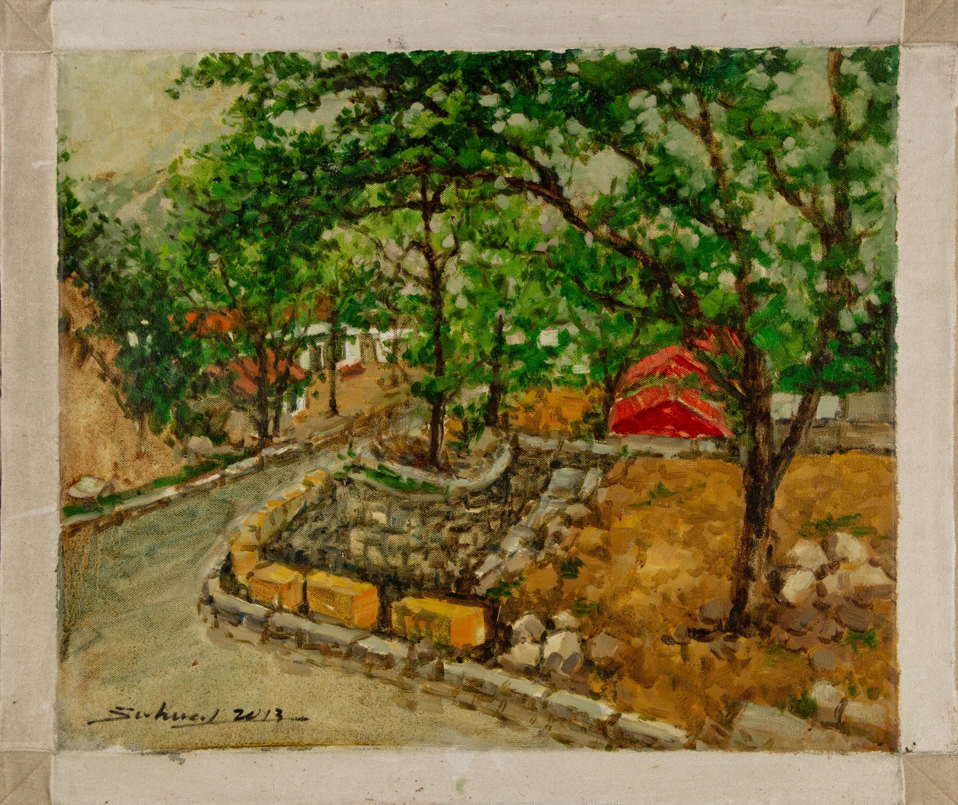 Jingjing Wang Landschaft, Original-Ölgemälde „Hometown Road I“, Jingjing Wang im Angebot 7