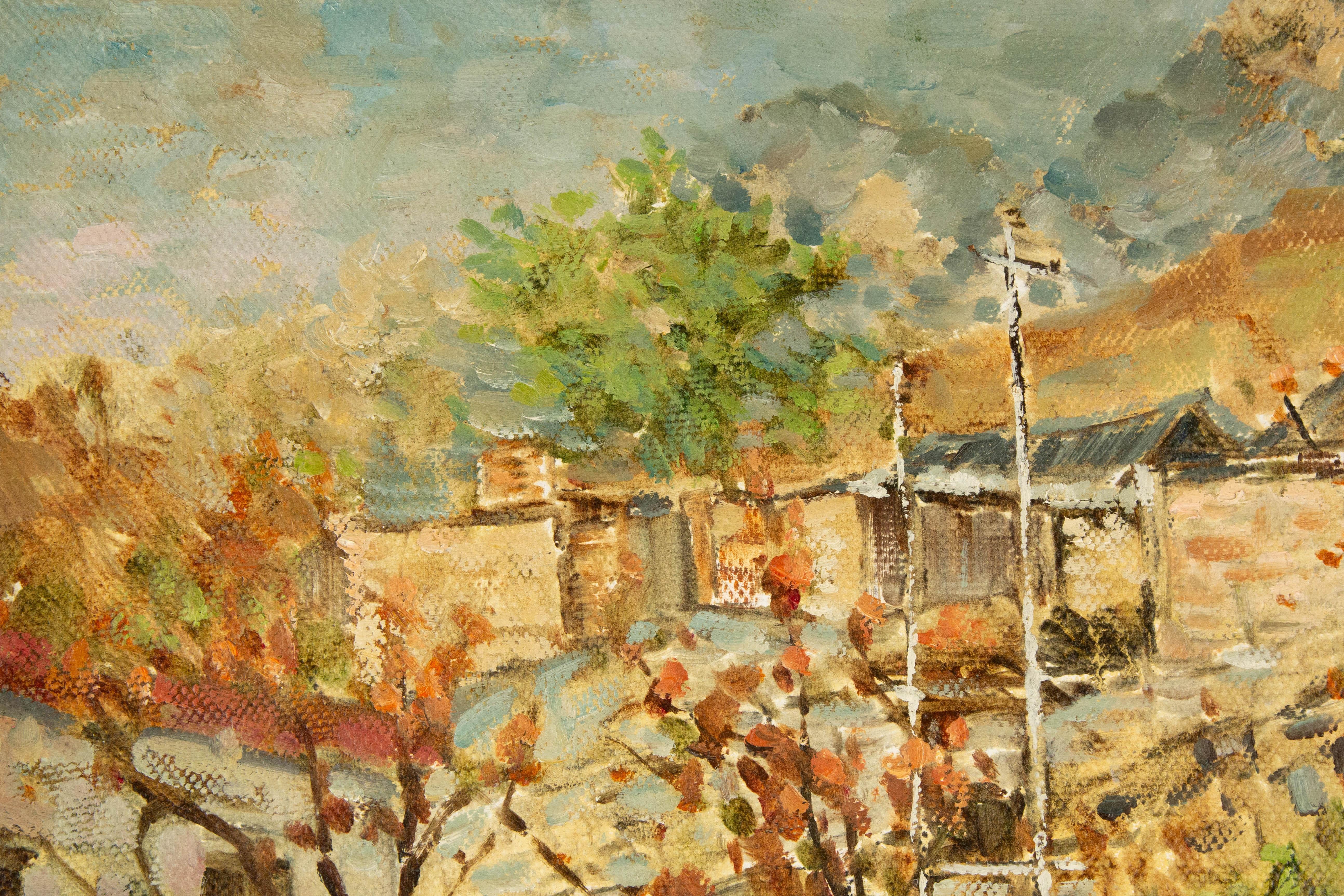 Jingjing Wang Landschaft, Original-Ölgemälde „Brunnen-Herbstfarben“, Jingjing Wang im Angebot 1