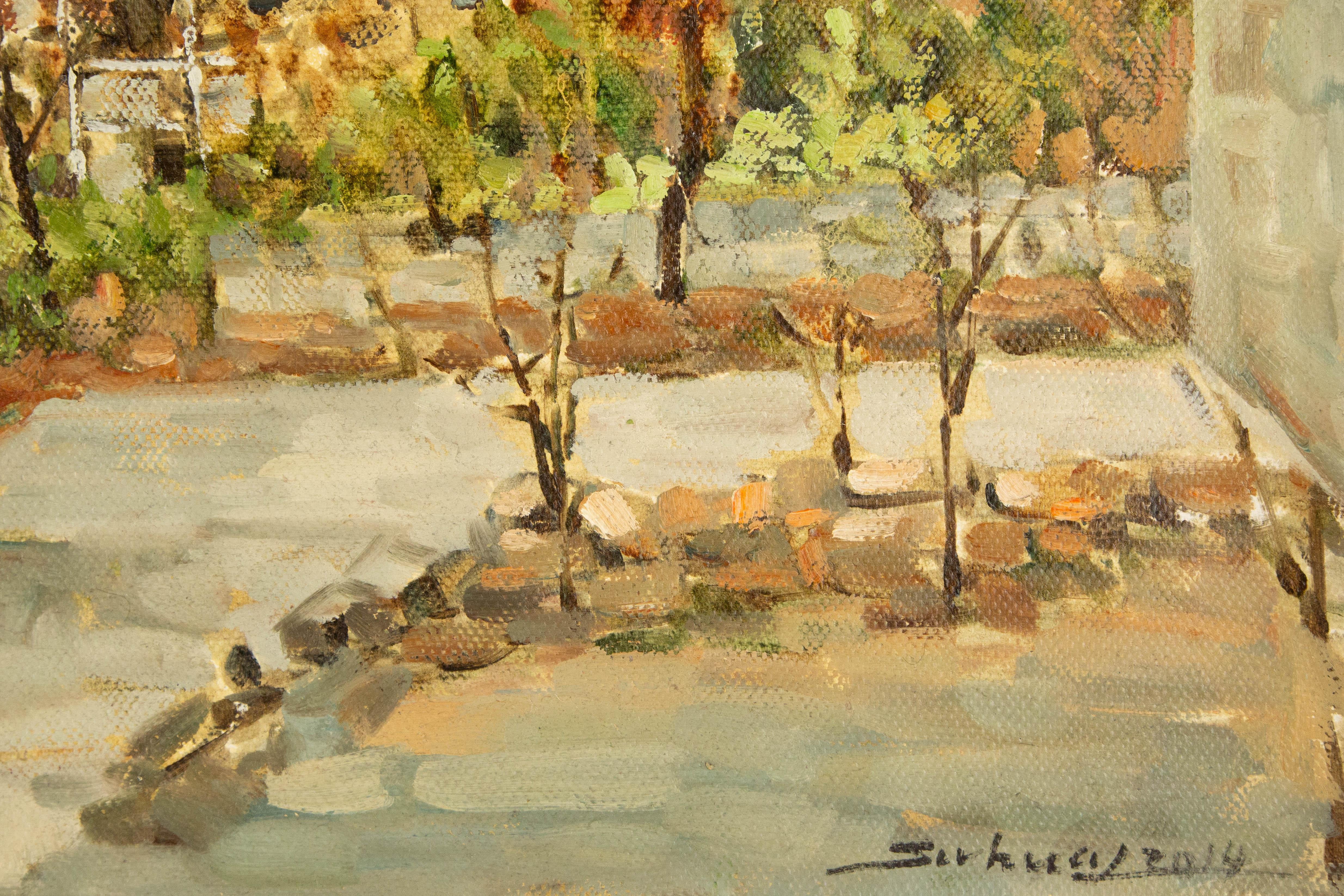 Jingjing Wang Landschaft, Original-Ölgemälde „Brunnen-Herbstfarben“, Jingjing Wang im Angebot 4