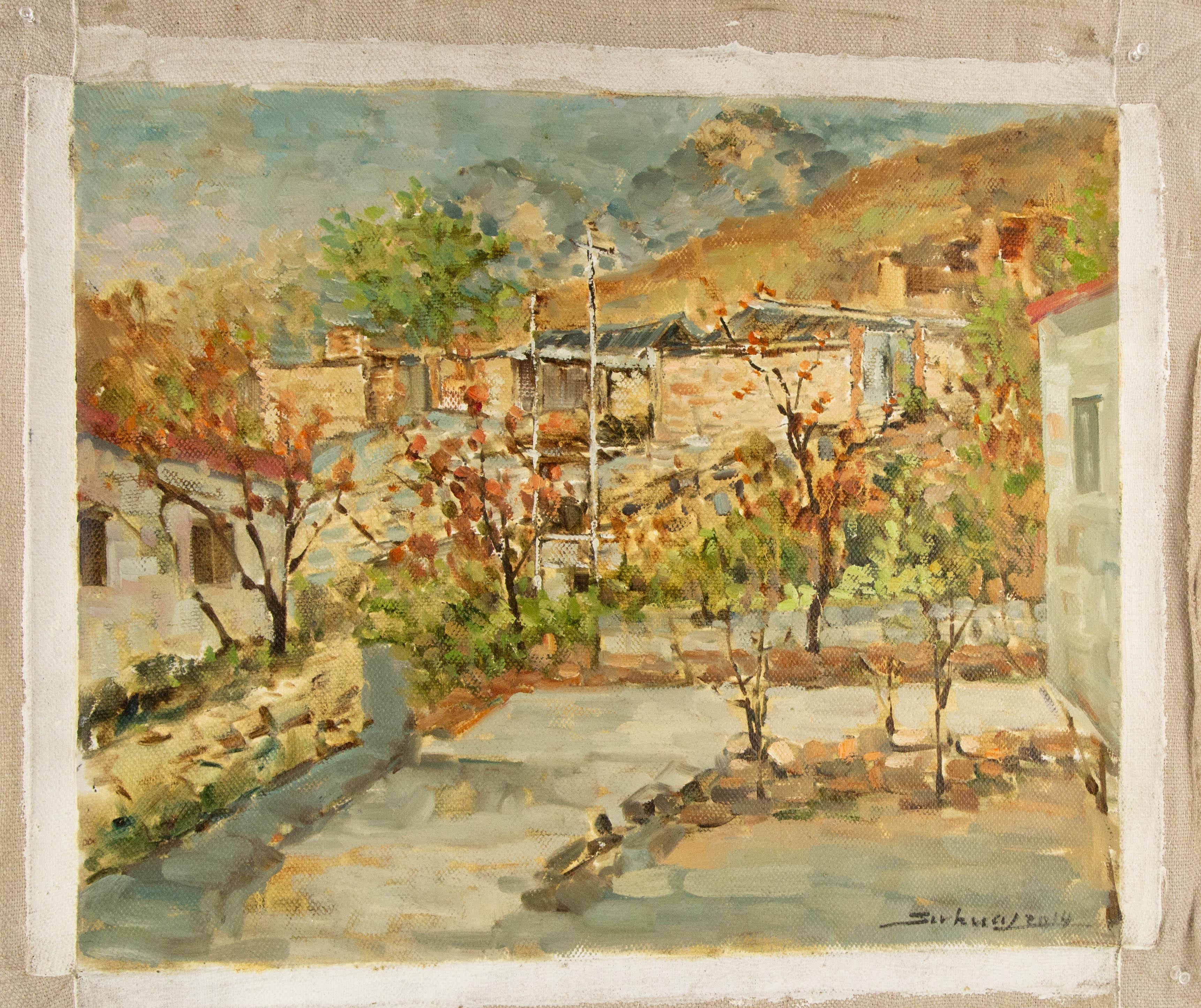 Jingjing Wang Landschaft, Original-Ölgemälde „Brunnen-Herbstfarben“, Jingjing Wang im Angebot 7