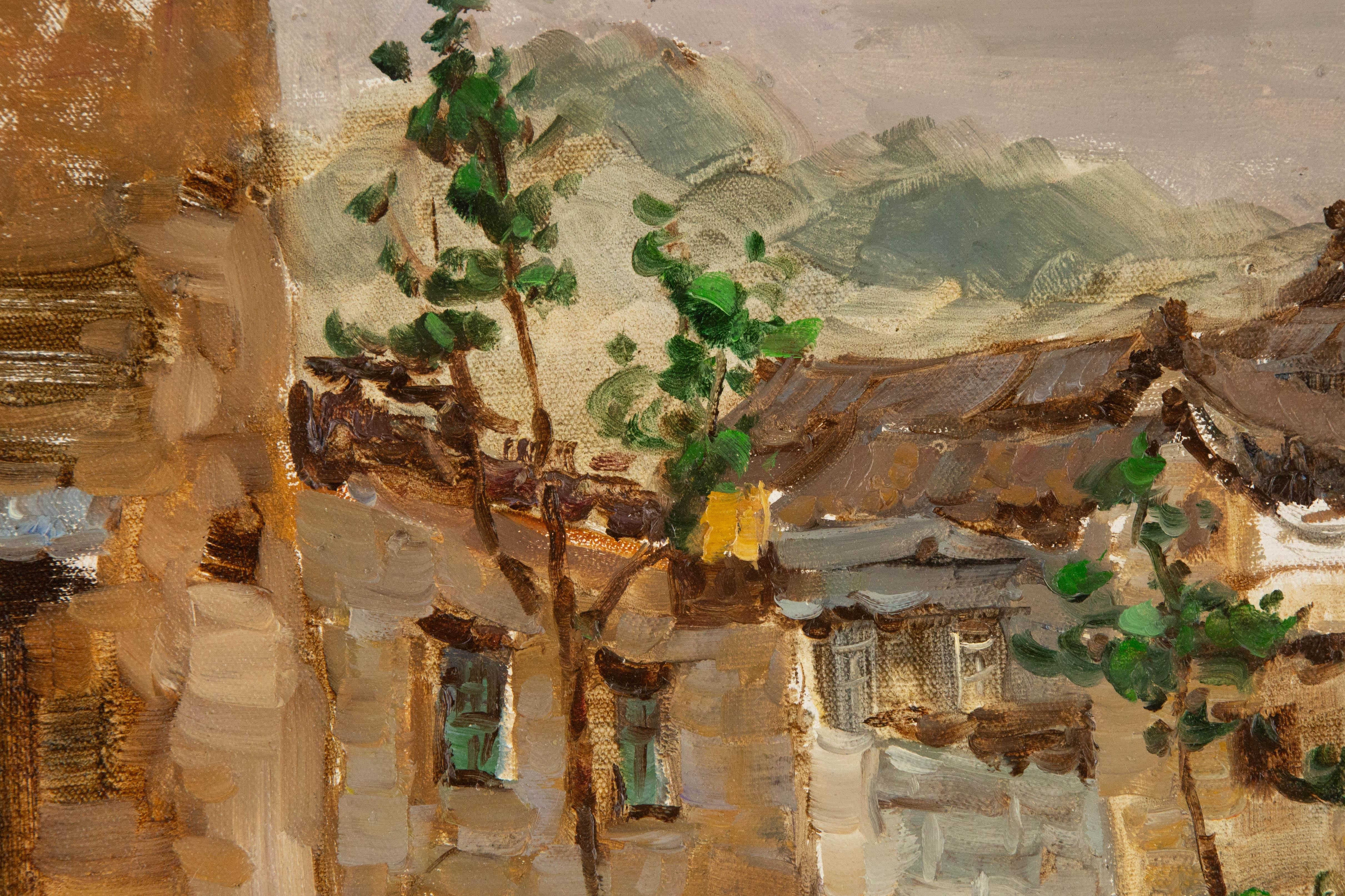 Jingjing Wang Landschaft, Original-Ölgemälde „Steinweg im Inneren des Gebäudes“, Jingjing Wang im Angebot 1