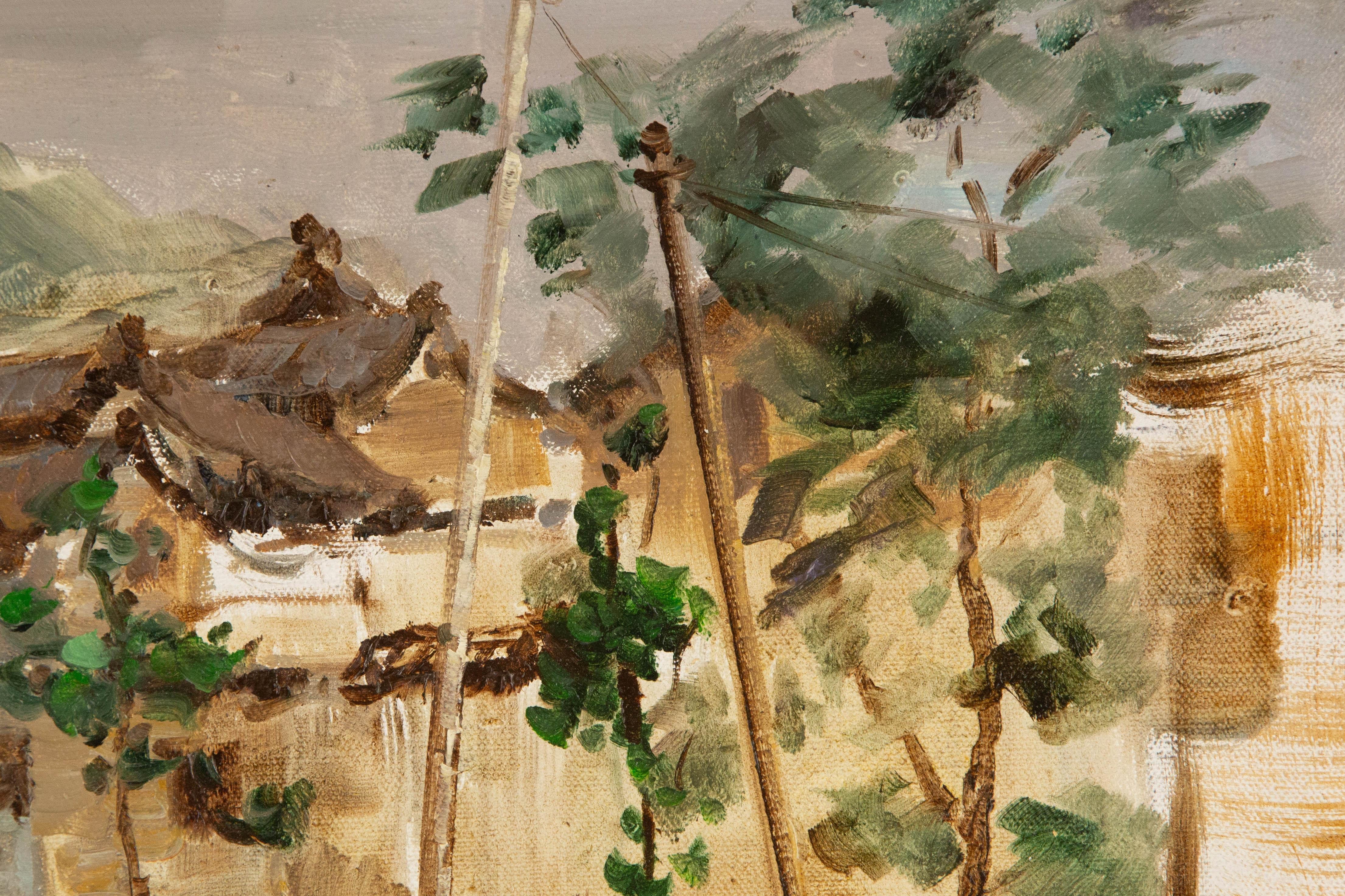 Jingjing Wang Landschaft, Original-Ölgemälde „Steinweg im Inneren des Gebäudes“, Jingjing Wang im Angebot 3