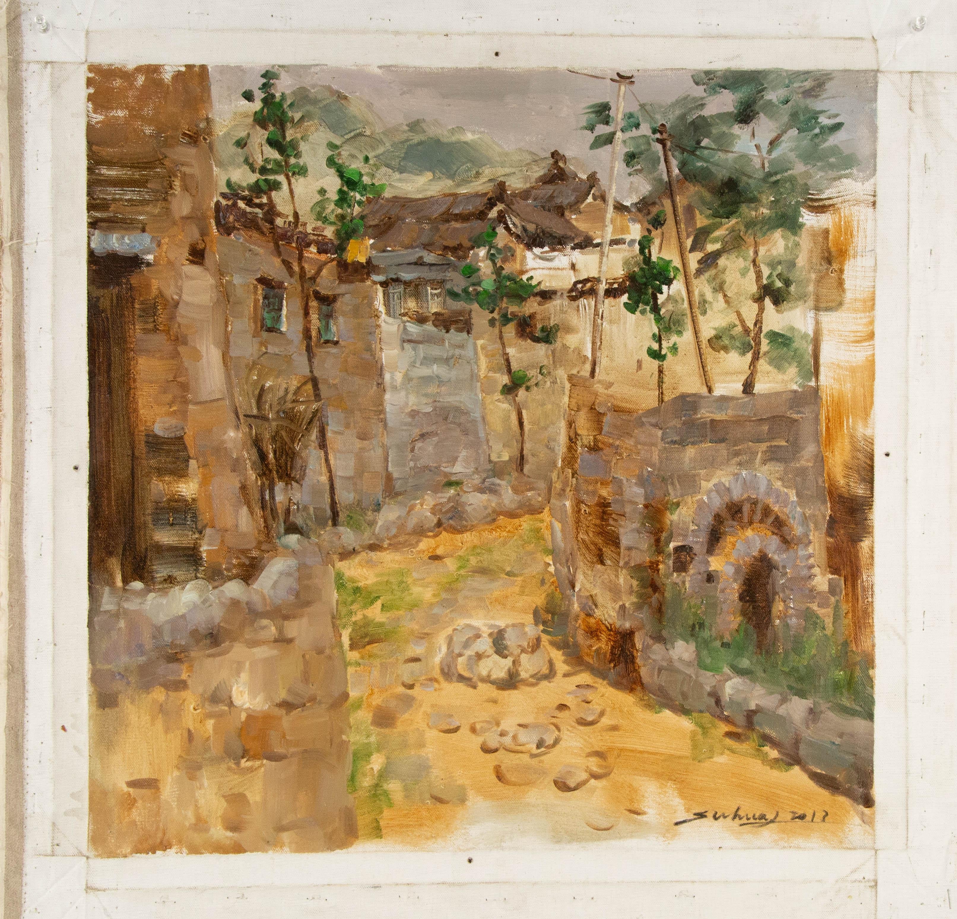 Jingjing Wang Landschaft, Original-Ölgemälde „Steinweg im Inneren des Gebäudes“, Jingjing Wang im Angebot 7