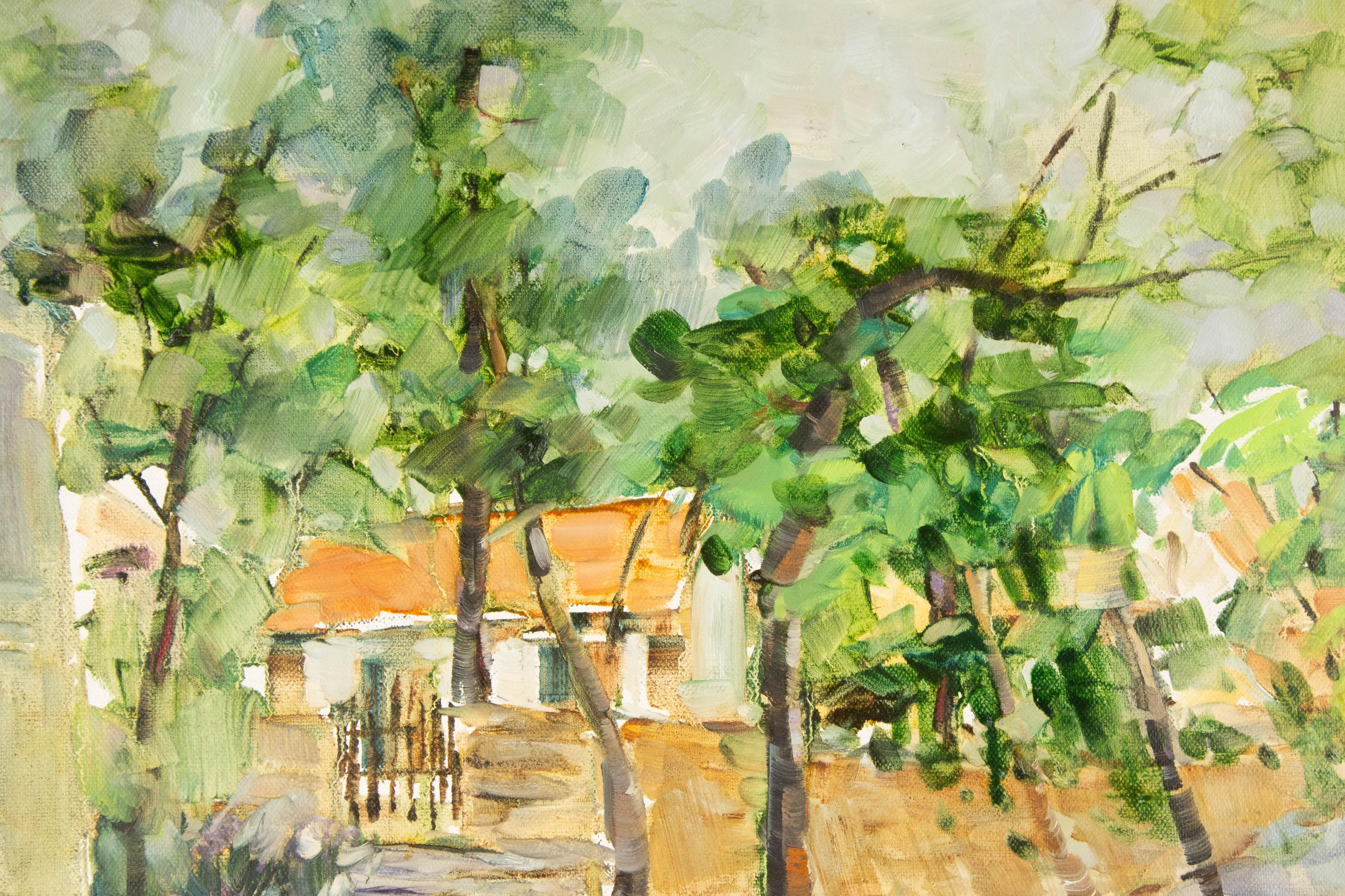 Jingjing Wang Landschaft, Original-Ölgemälde „Der Weg seiner Heimatstadt“, Jingjing Wang im Angebot 1