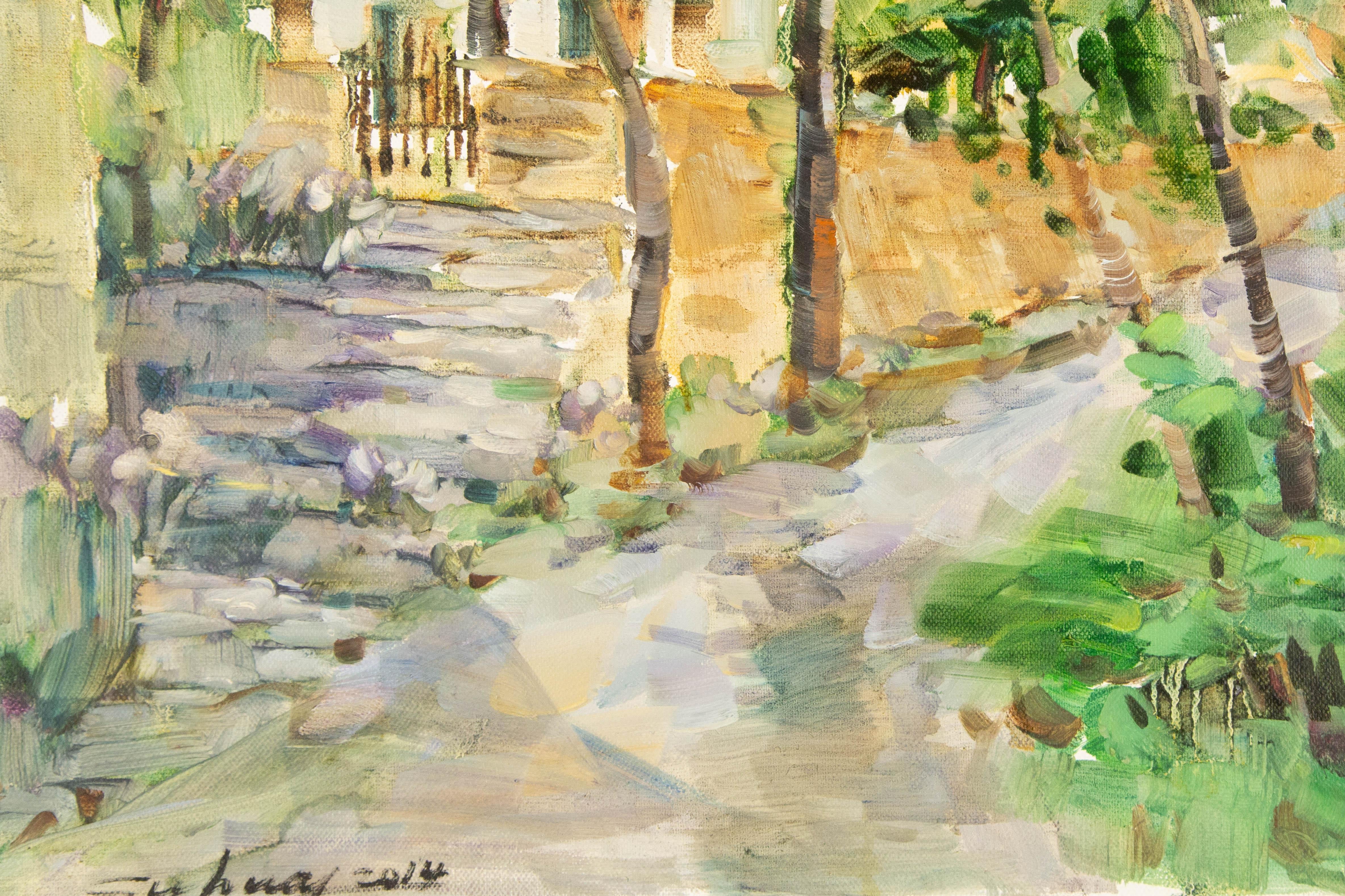 Jingjing Wang Landschaft, Original-Ölgemälde „Der Weg seiner Heimatstadt“, Jingjing Wang im Angebot 2