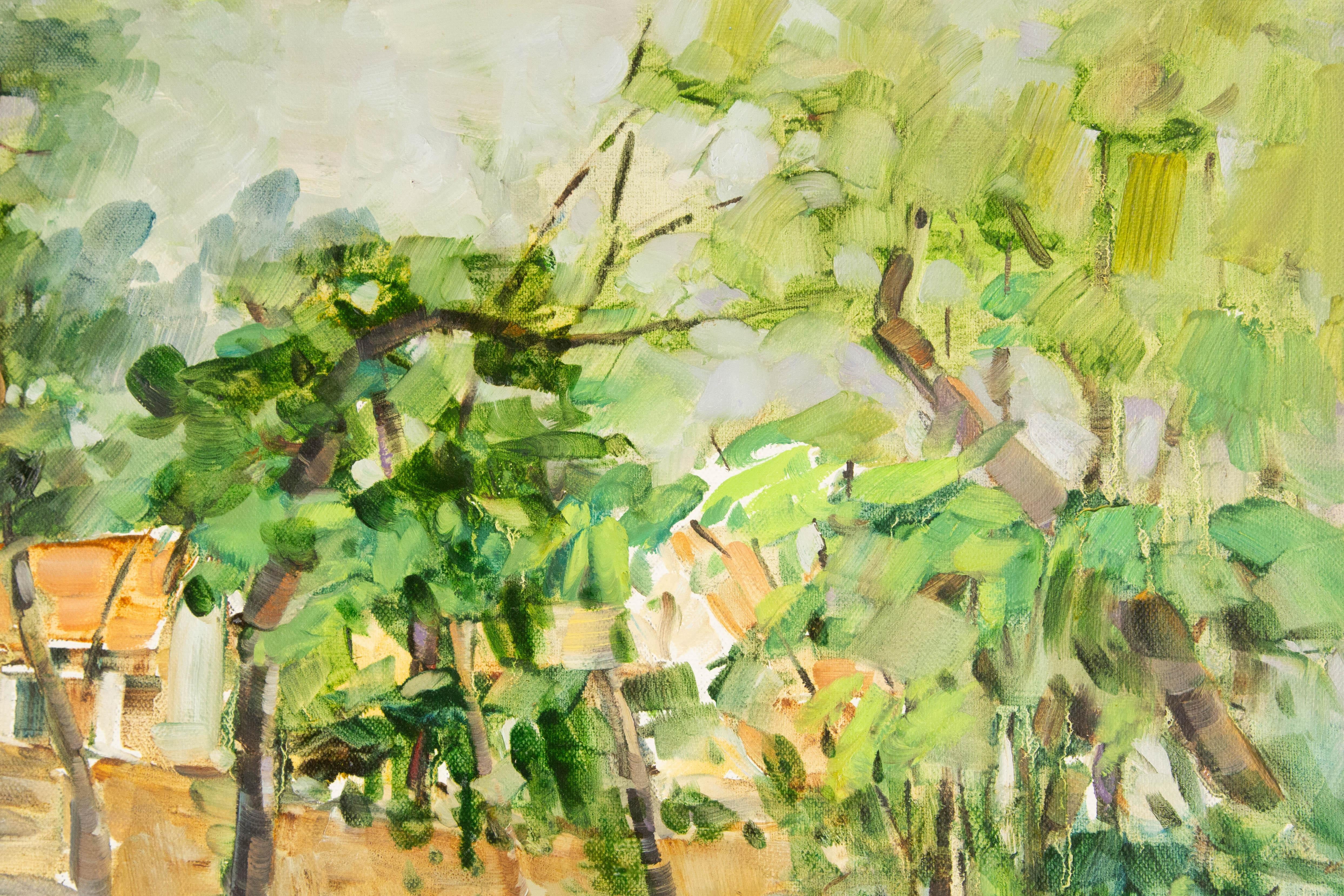 Jingjing Wang Landschaft, Original-Ölgemälde „Der Weg seiner Heimatstadt“, Jingjing Wang im Angebot 3