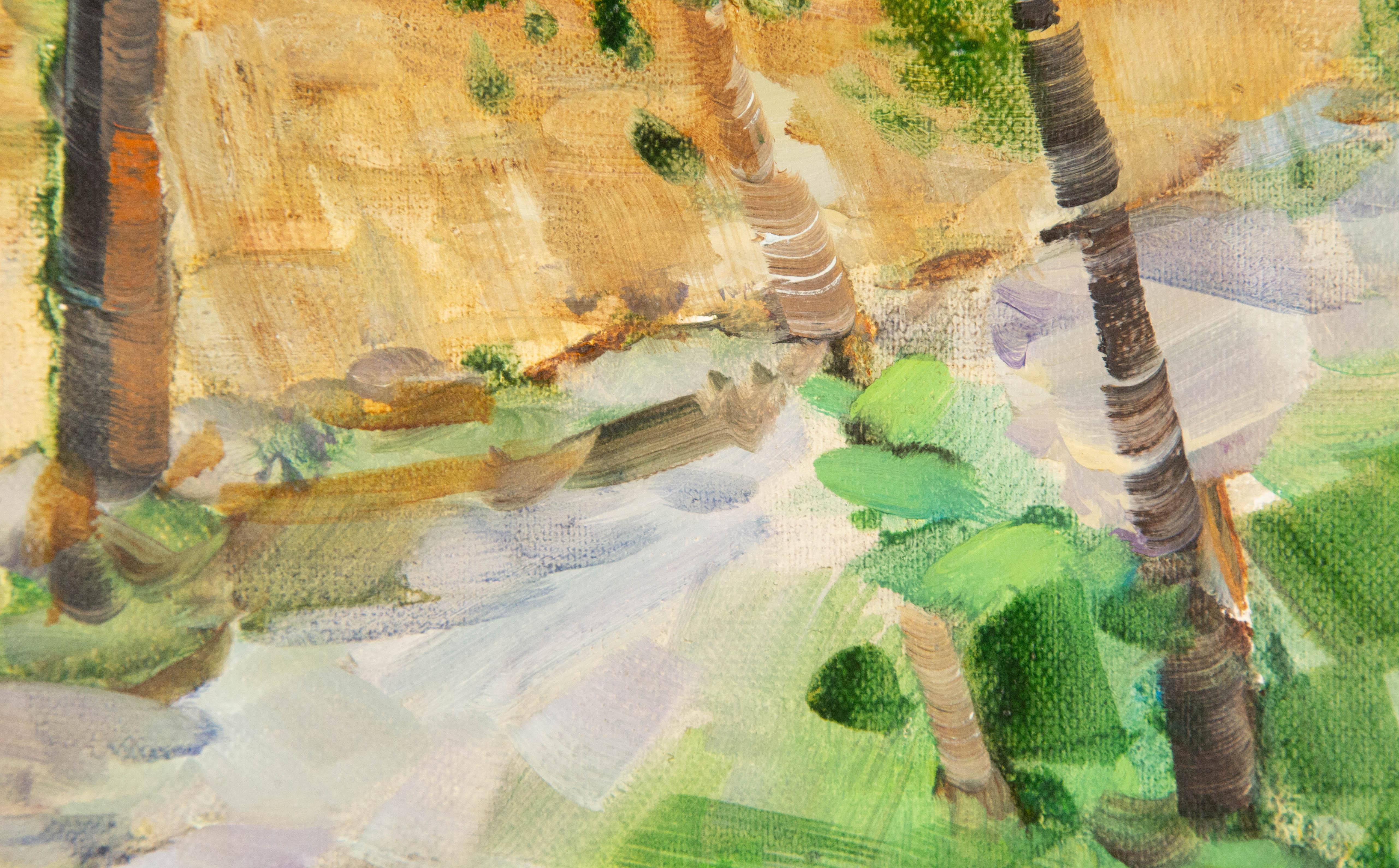 Jingjing Wang Landschaft, Original-Ölgemälde „Der Weg seiner Heimatstadt“, Jingjing Wang im Angebot 5