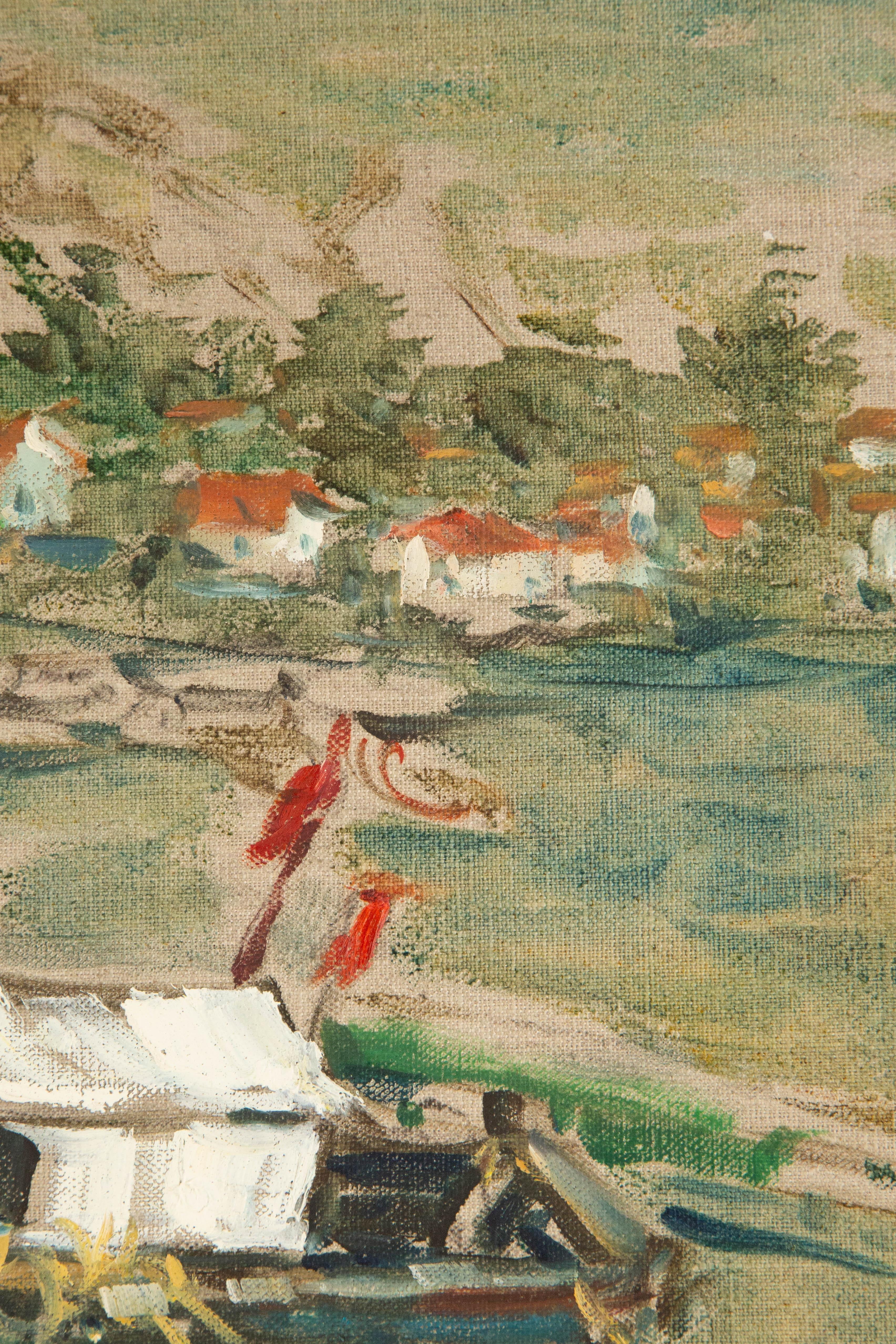 Jingjing Wang Wasserlandschaft, Original-Ölgemälde „ Hafen“ von Jingjing Wang im Angebot 3