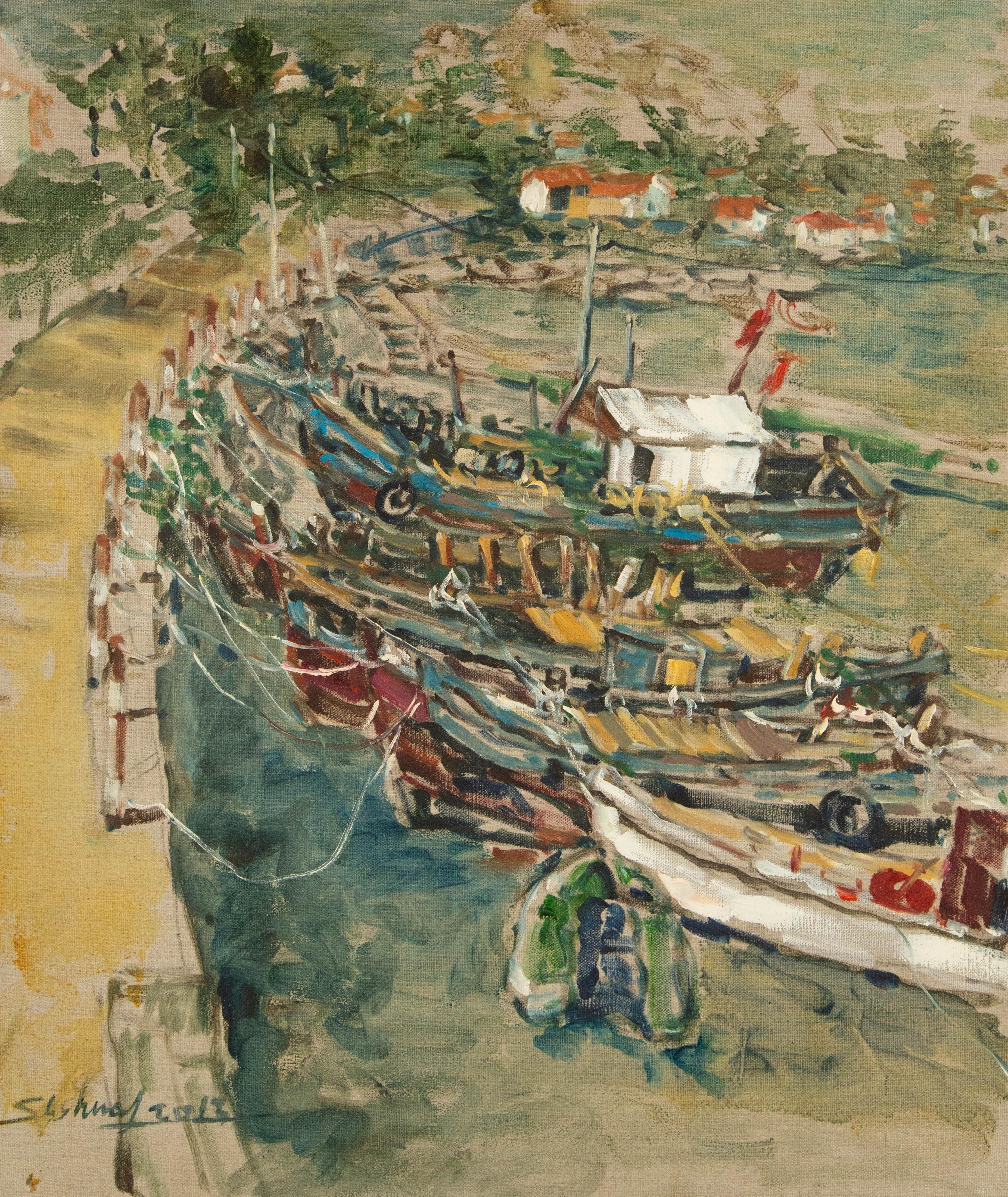 Jingjing Wang Waterscape Original Oil Painting "Harbor"