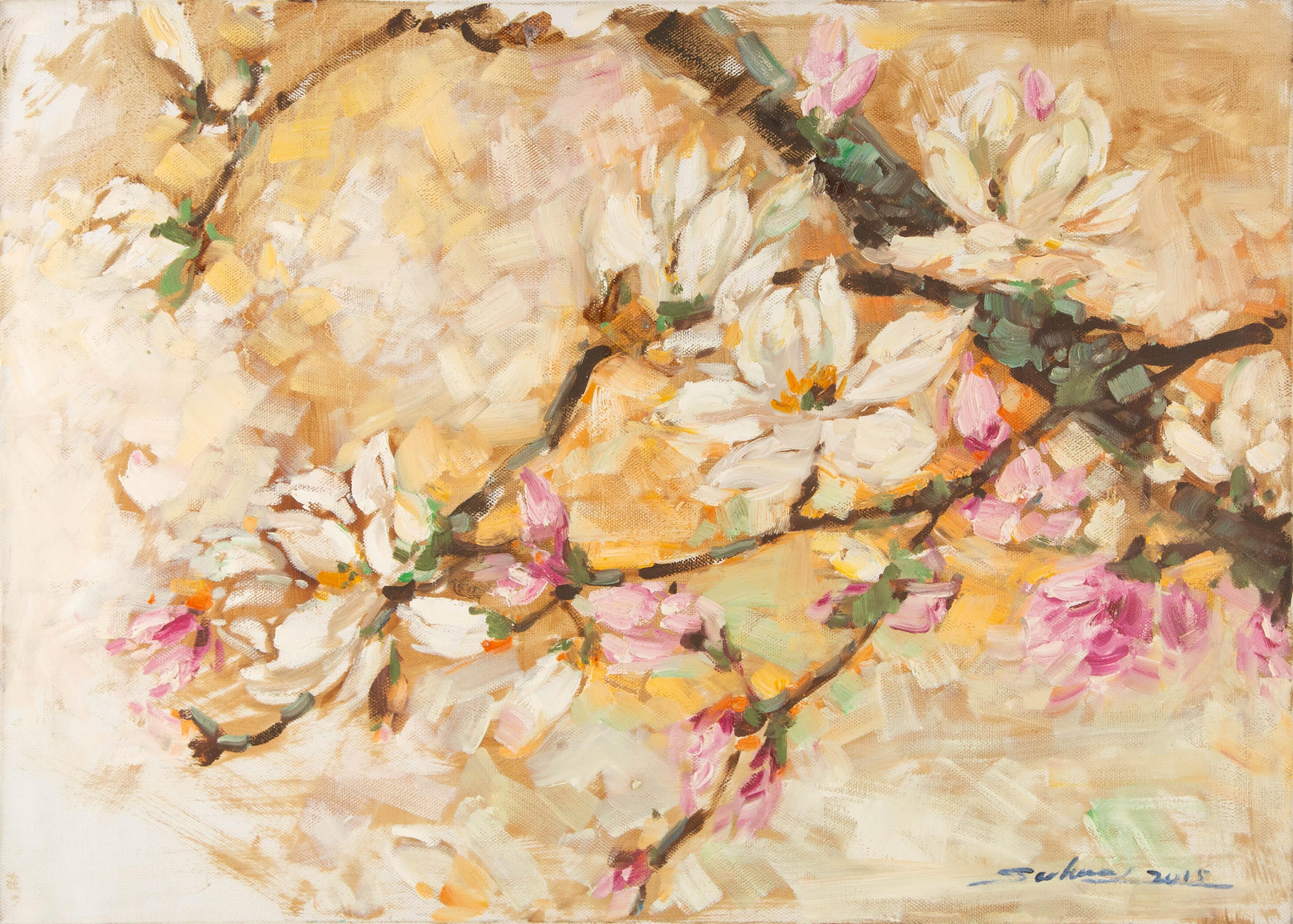 Jingjing Wang Floral Original Öl auf Leinwand "Flower Knows III"