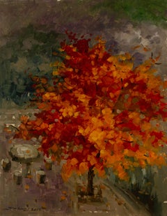 Jingjing Wang Paisaje Óleo original sobre lienzo "Paisaje otoñal de Laoshan"