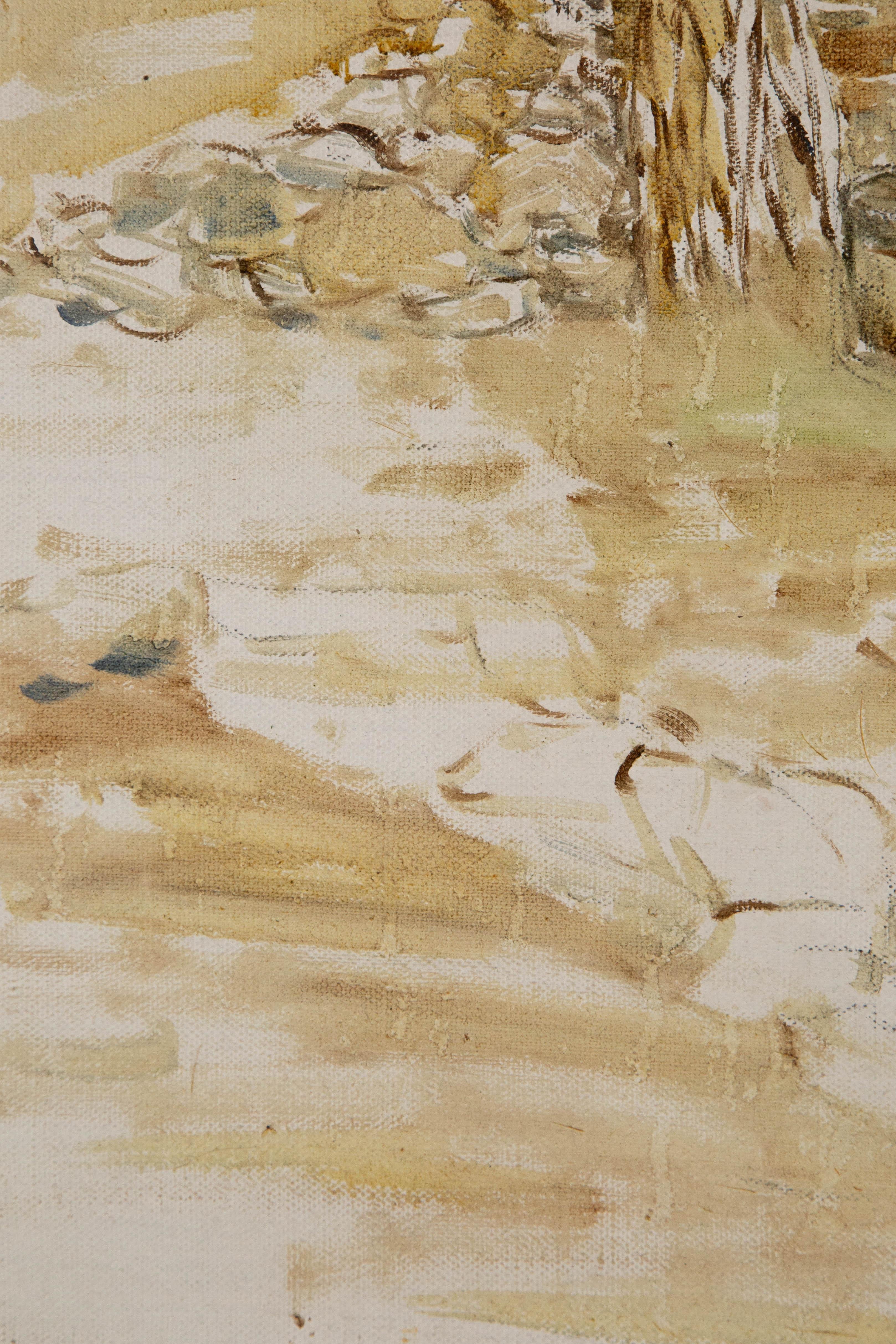 Jingjing Wang Landschaft, Original-Ölgemälde „Old Courtyard“, Jingjing Wang im Angebot 2