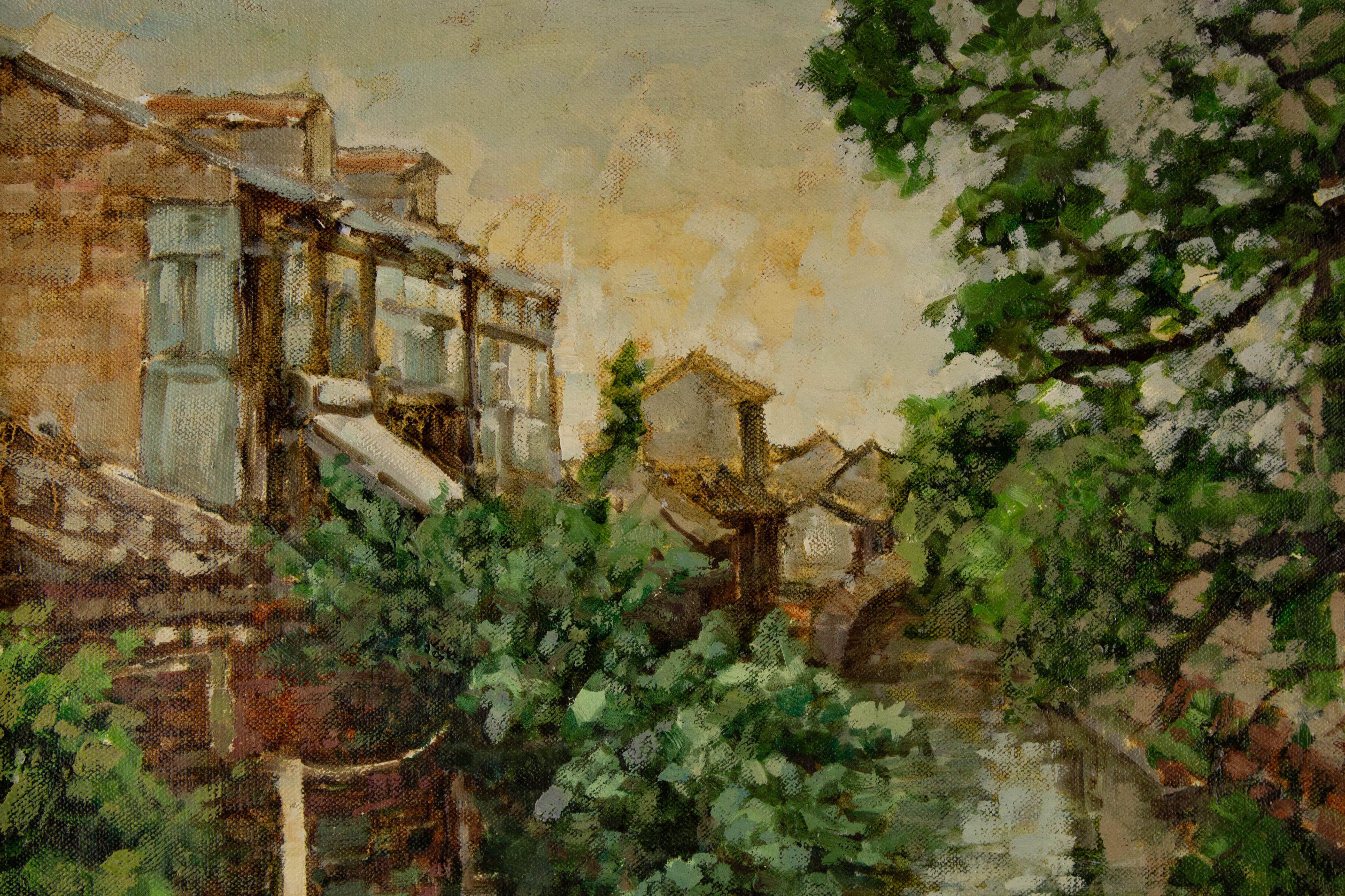 Jingjing Wang Landschaft, Original-Ölgemälde „To The Jiangnan“, Jingjing Wang im Angebot 1