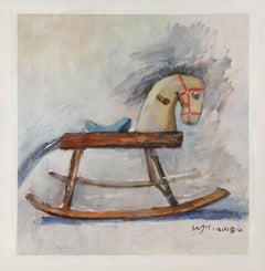 Jingyu Wang Stillleben Original-Acryl auf Leinwand "Schaukelpferd"