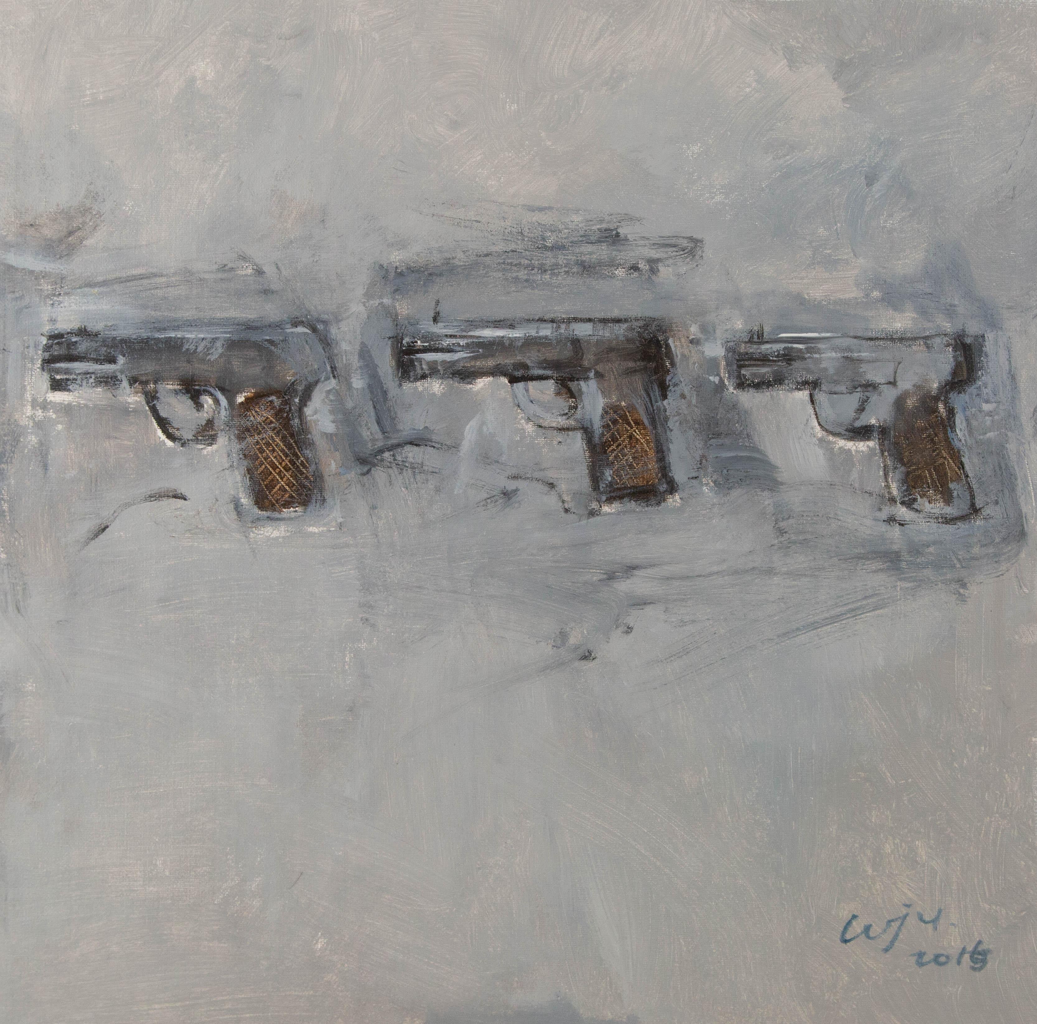 Jingyu Wang Still Life Original Acrylic On Canvas "Three Guns"