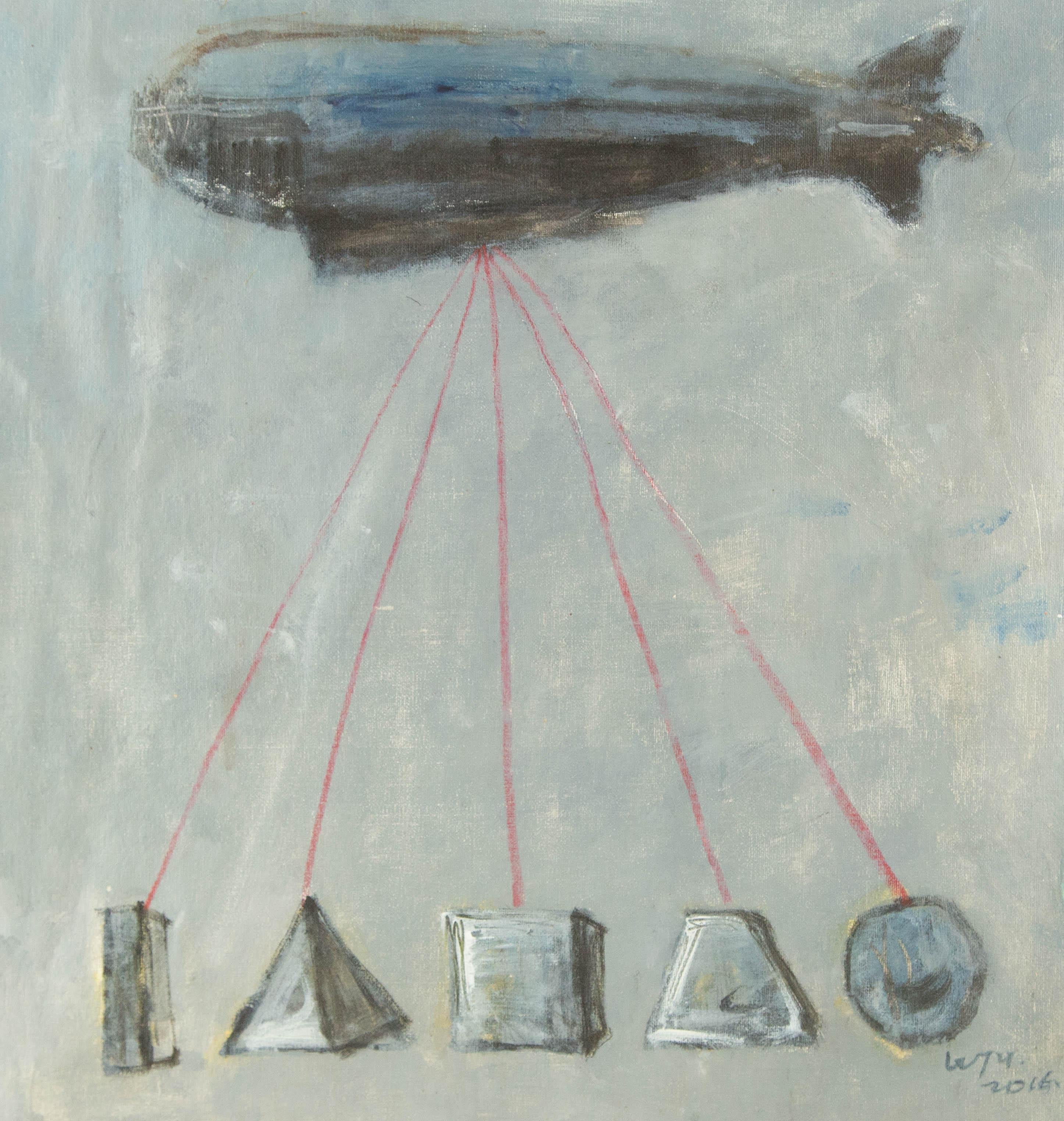 Still-Life Painting di JingYu Wang - Jingyu Wang Natura morta originale olio su tela "dirigibile Zeppelin"