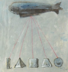 Jingyu Wang Natura morta originale olio su tela "dirigibile Zeppelin"