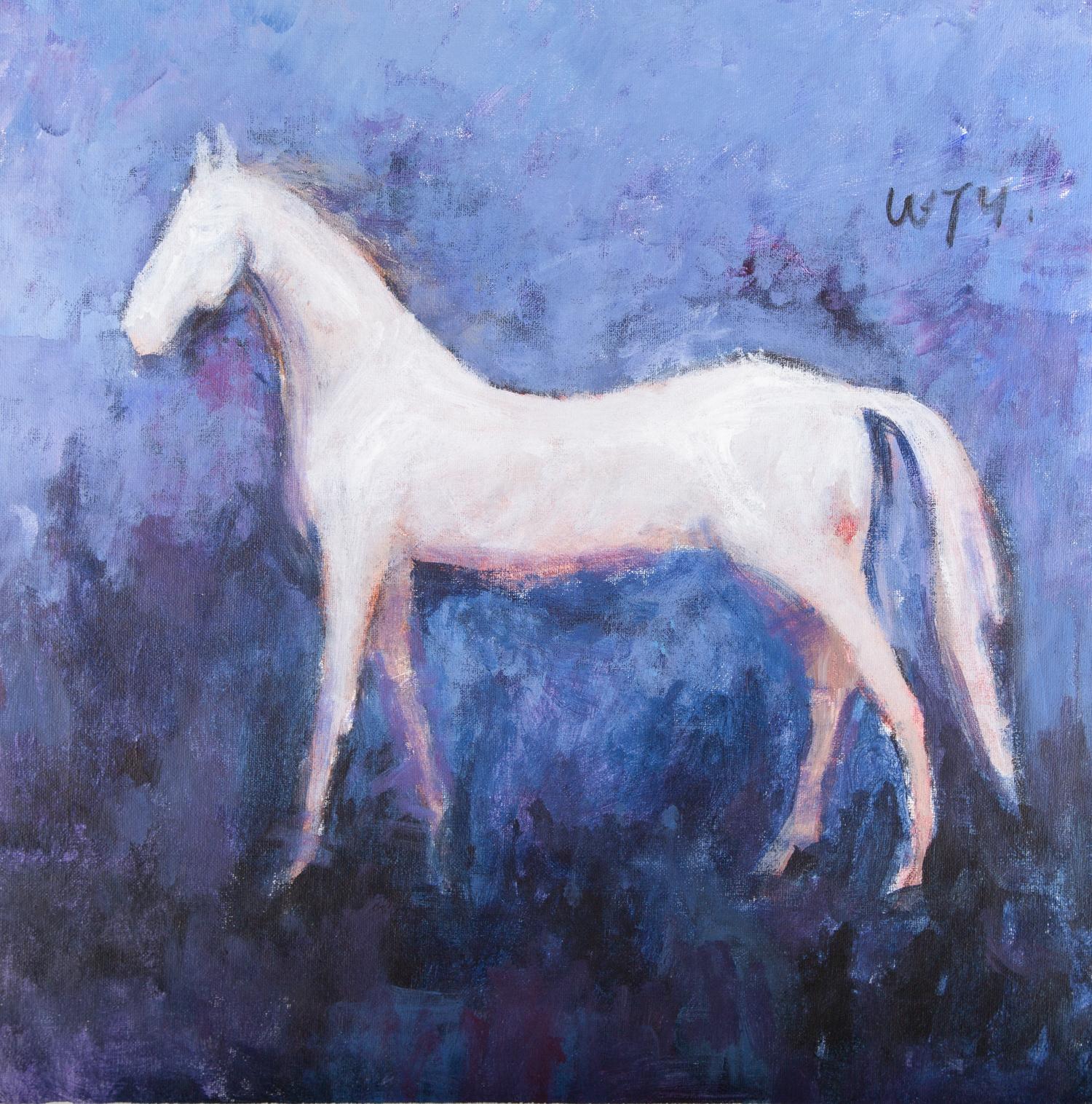 JingYu Wang Animal Painting - White Horse