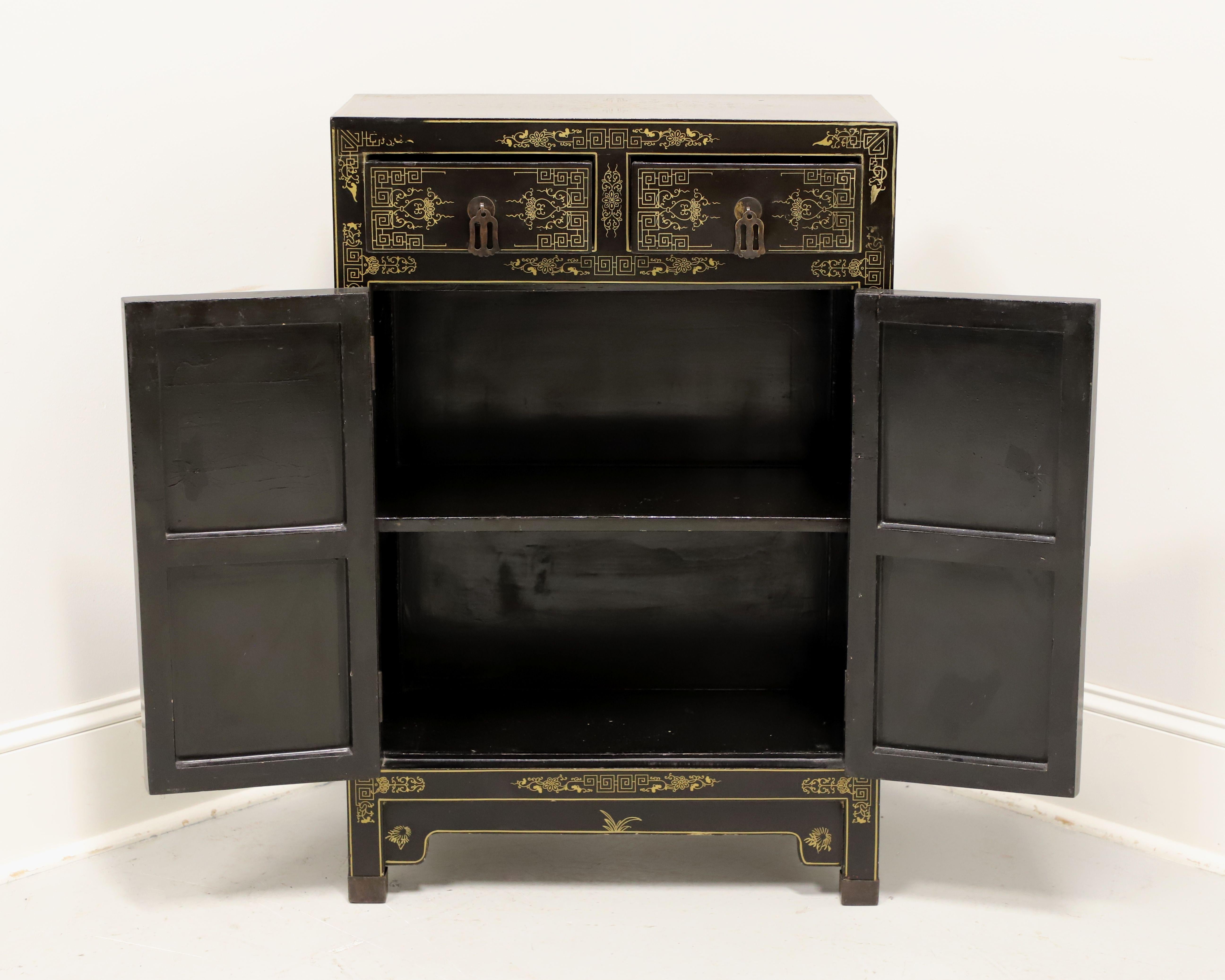 Chinoiserie JINLONG Mid 20th Century Chinese Black Lacquer and Soapstone Console Cabinet