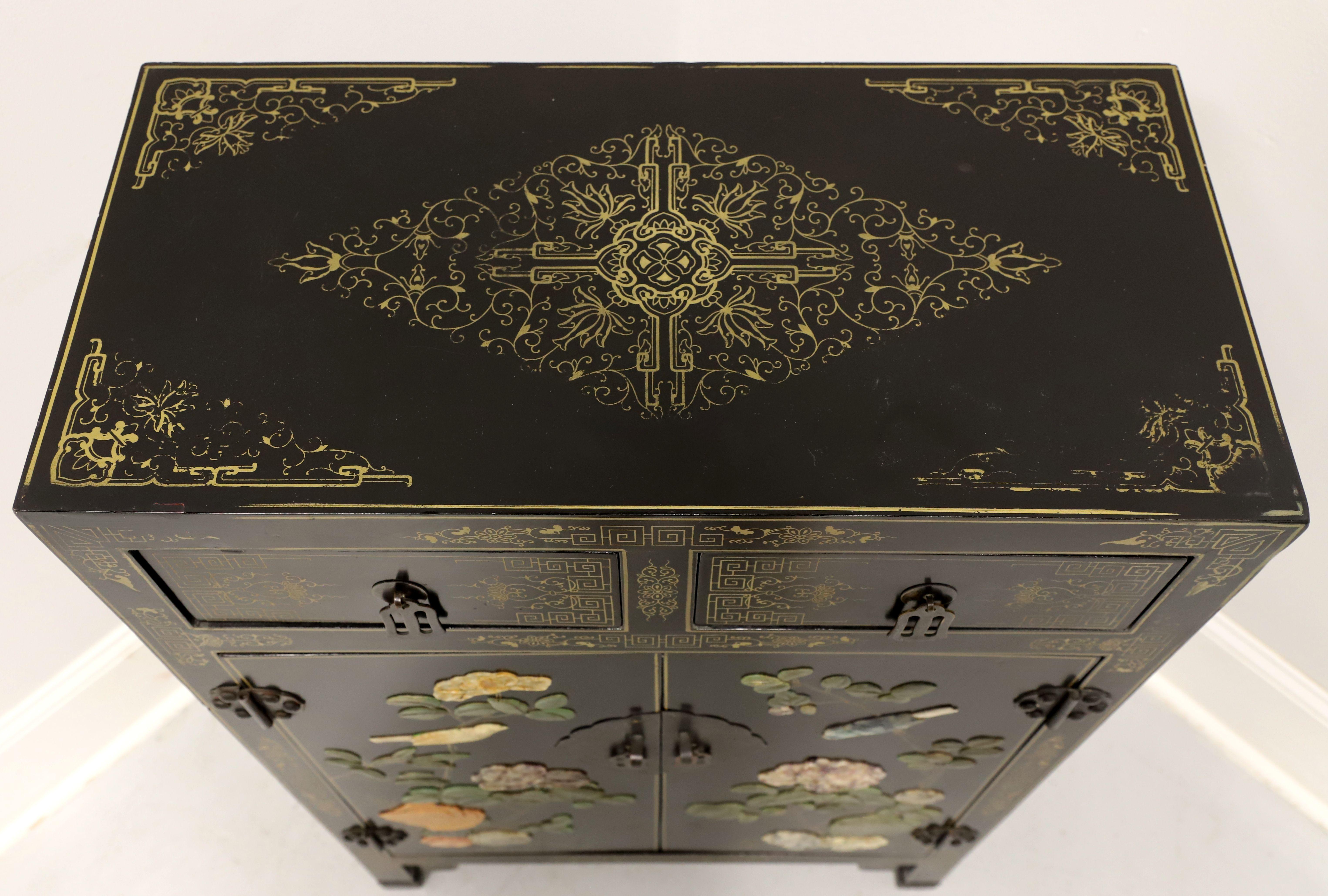 JINLONG Mid 20th Century Chinese Black Lacquer and Soapstone Console Cabinet In Good Condition In Charlotte, NC